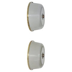 Italian Midcentury Brass Glass Sconces Ceiling Lamps 1940s