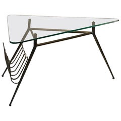 Italian Midcentury Brass Magazine Rack Table