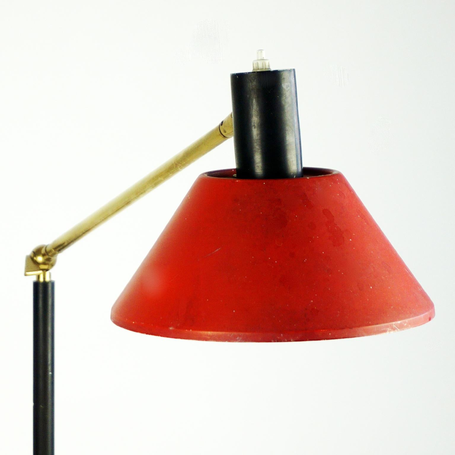 Italian Midcentury Brass, Marble and Red Lacquer Floorlamp by Stilux Milano 4