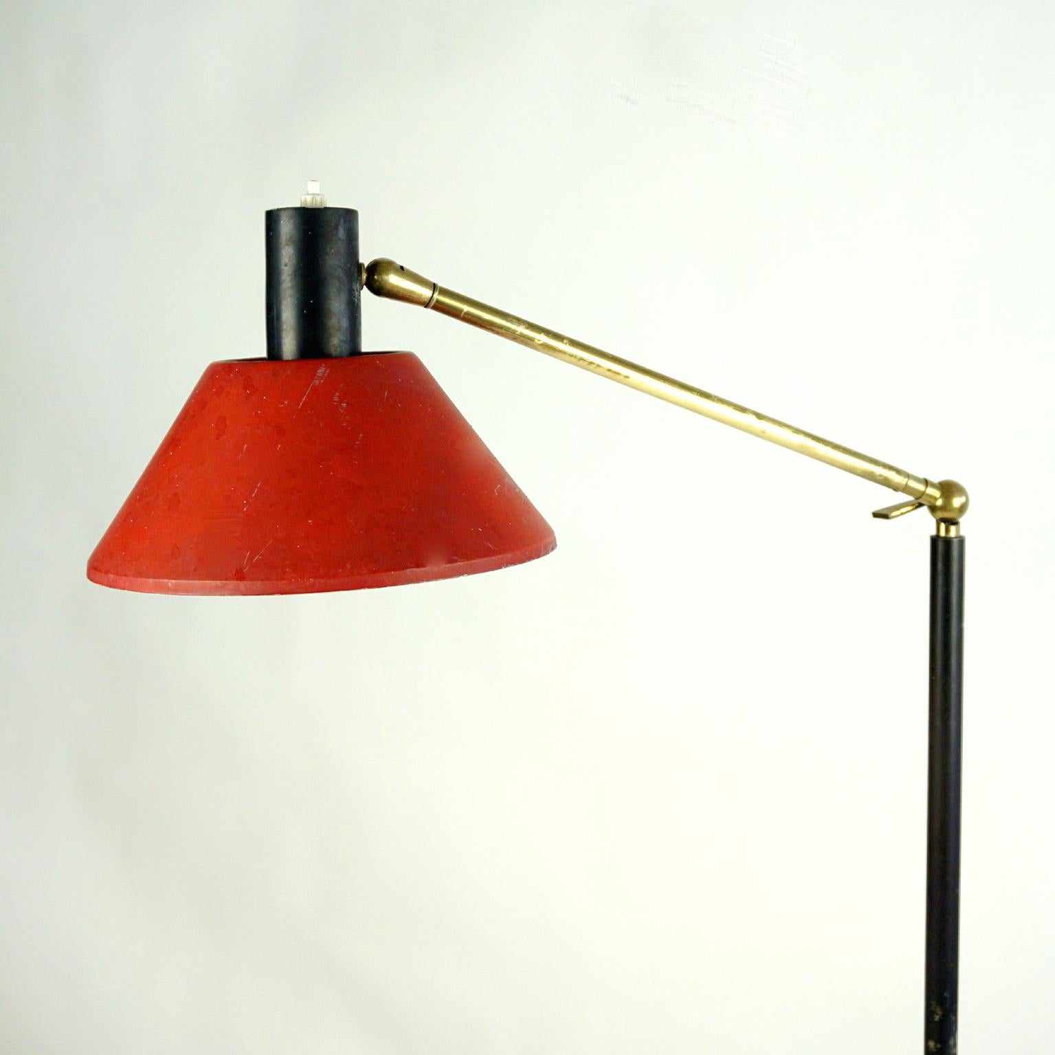 Italian Midcentury Brass, Marble and Red Lacquer Floorlamp by Stilux Milano 5