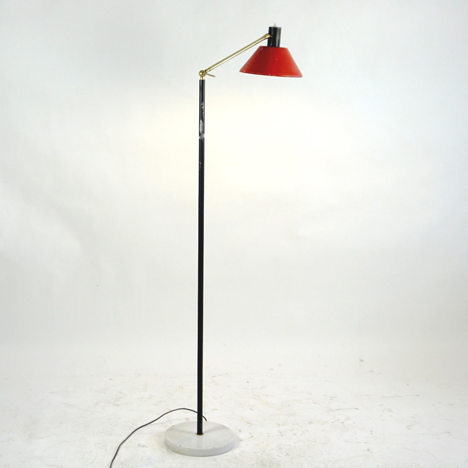 Italian Midcentury Brass, Marble and Red Lacquer Floorlamp by Stilux Milano 7