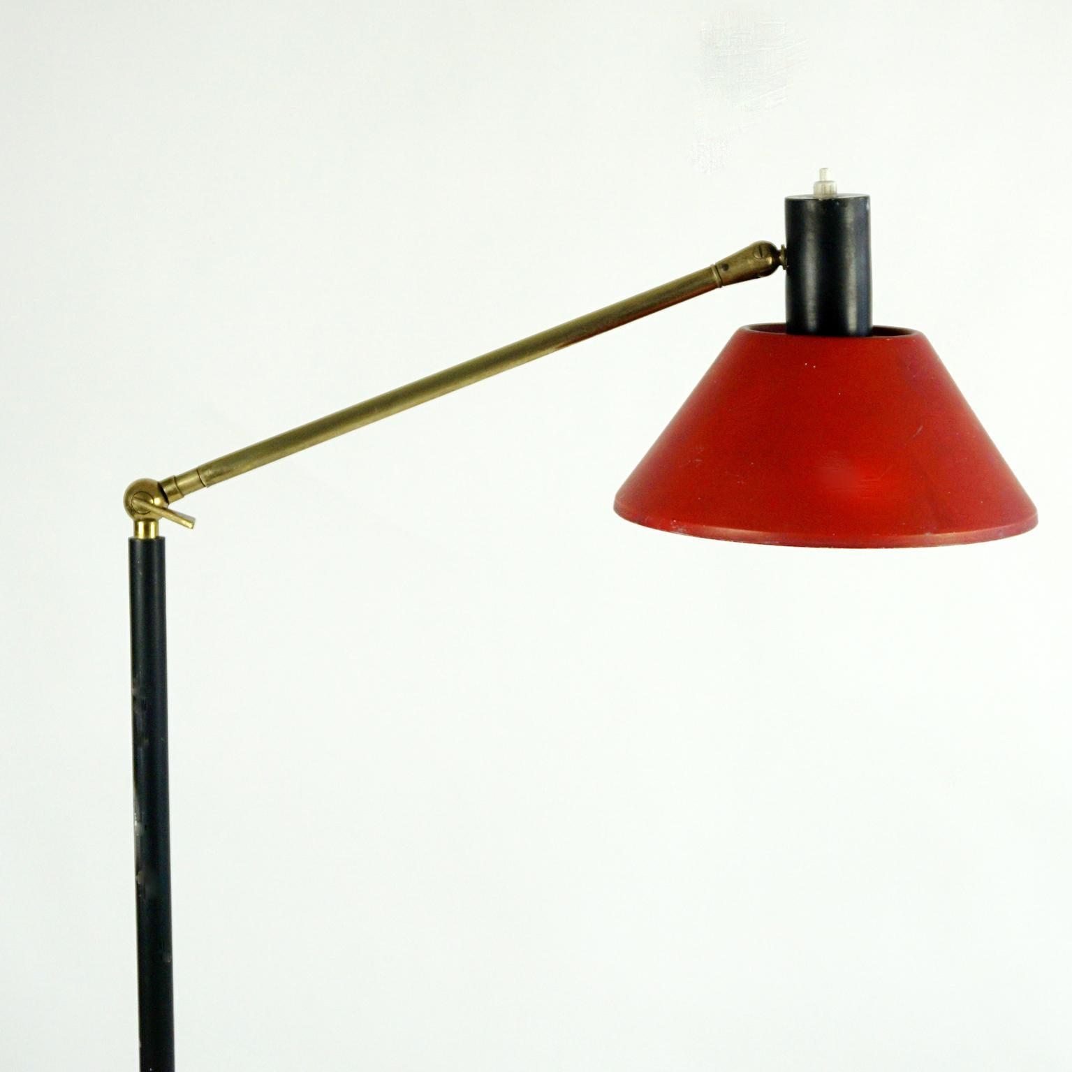 Space Age Italian Midcentury Brass, Marble and Red Lacquer Floorlamp by Stilux Milano