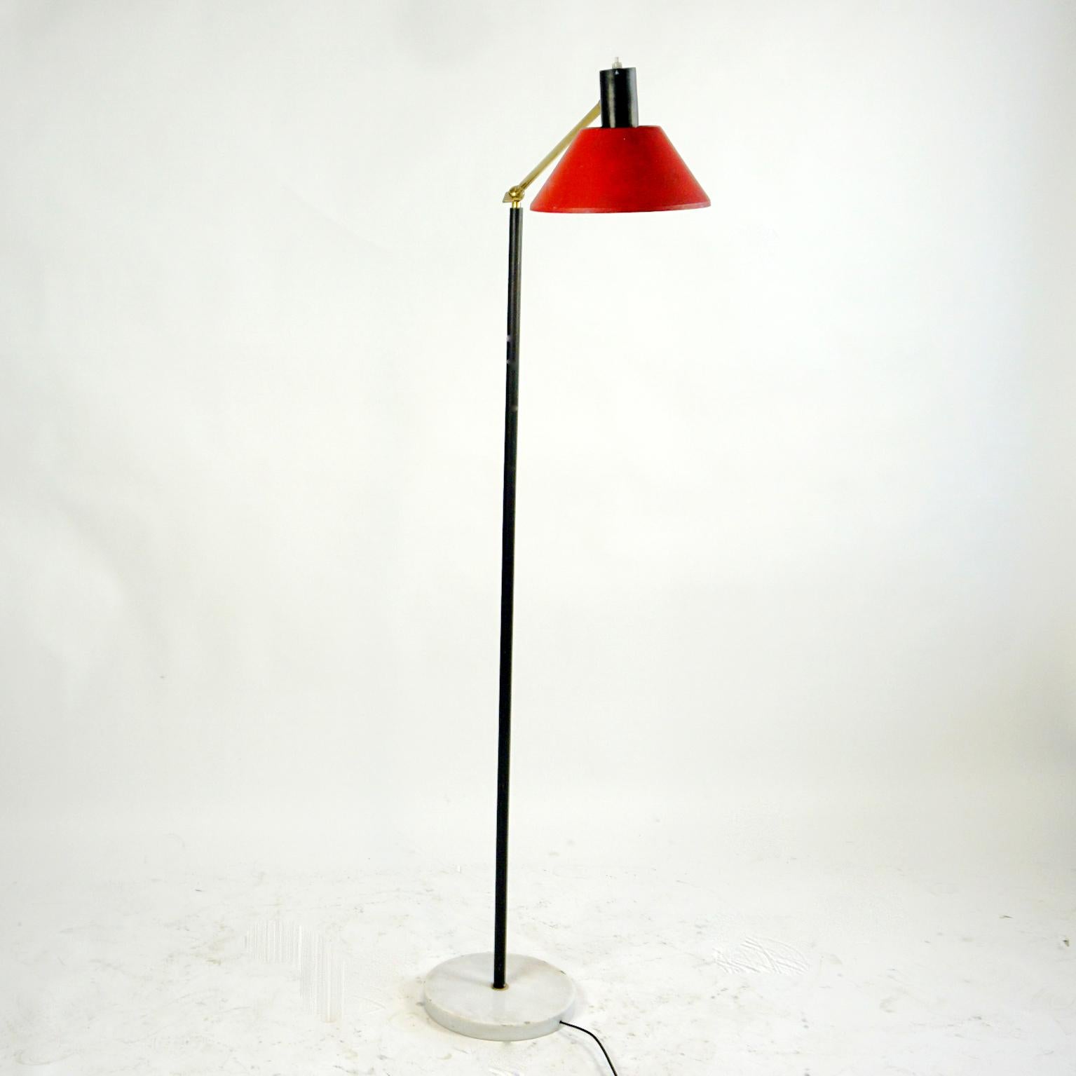 Italian Midcentury Brass, Marble and Red Lacquer Floorlamp by Stilux Milano 3