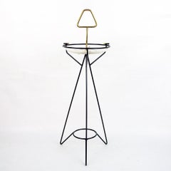 Italian Midcentury Brass, Metal and Ceramic Tripod Floor Ashtray