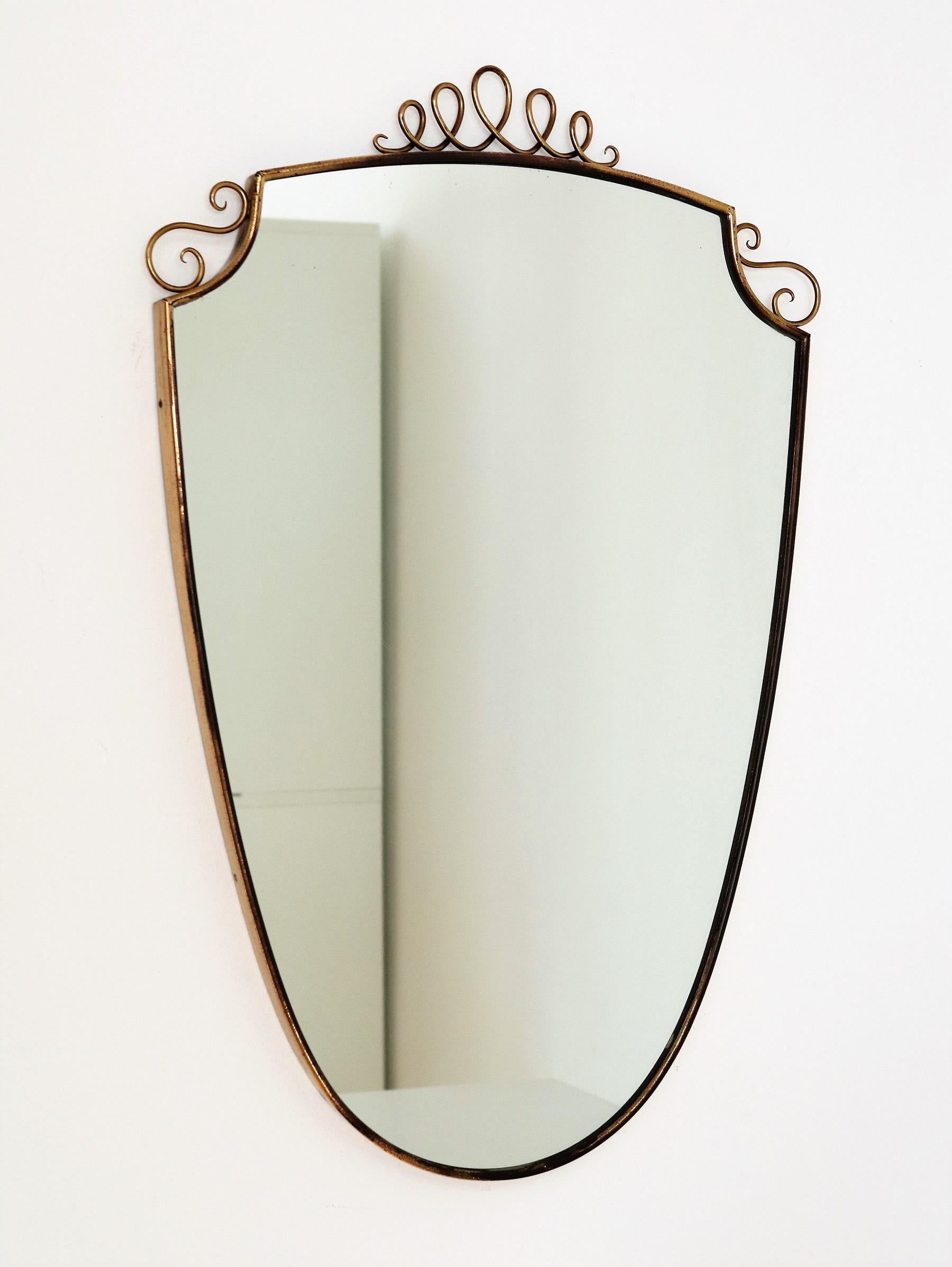 Italian Midcentury Brass Mirror with Decoration in the Style of Gio Ponti, 1950s 5
