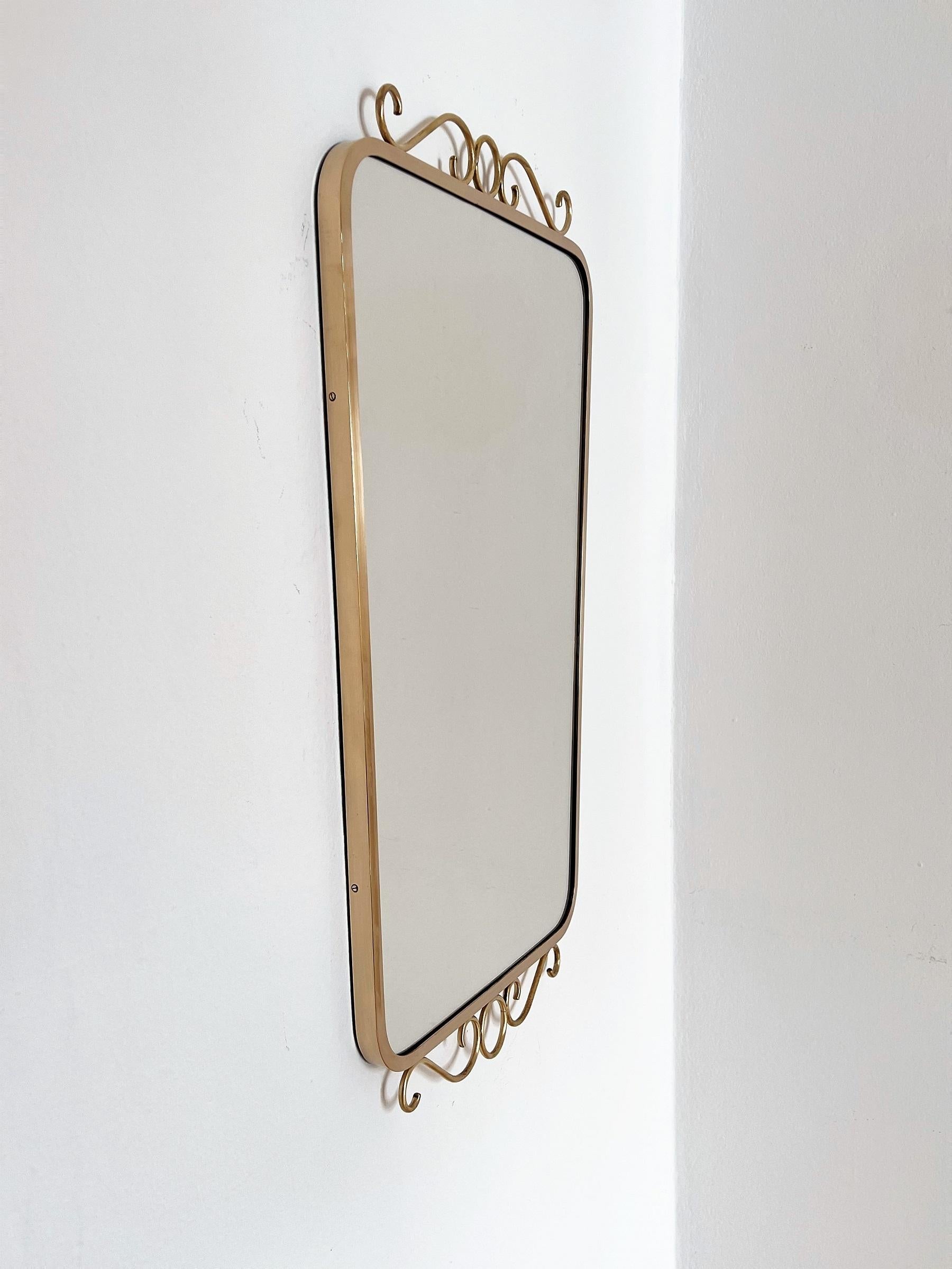 Italian Mid-Century Crystal and Brass Mirror with Decoration, 1950s 5