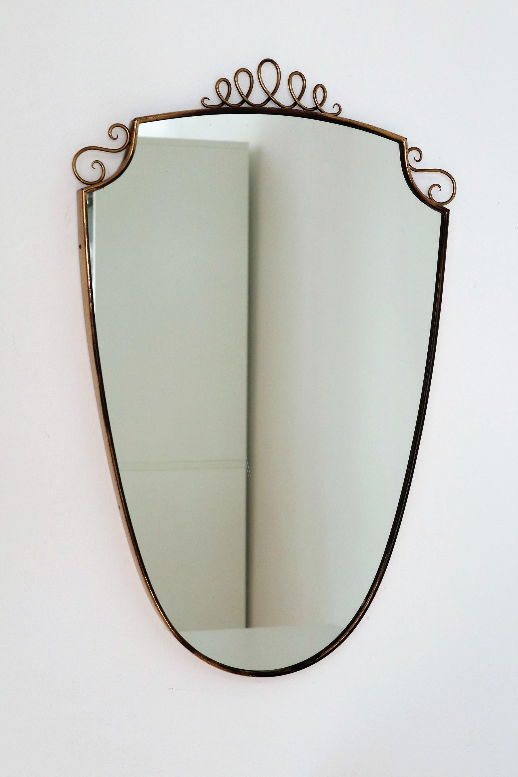 Italian Midcentury Brass Mirror with Decoration in the Style of Gio Ponti, 1950s 6