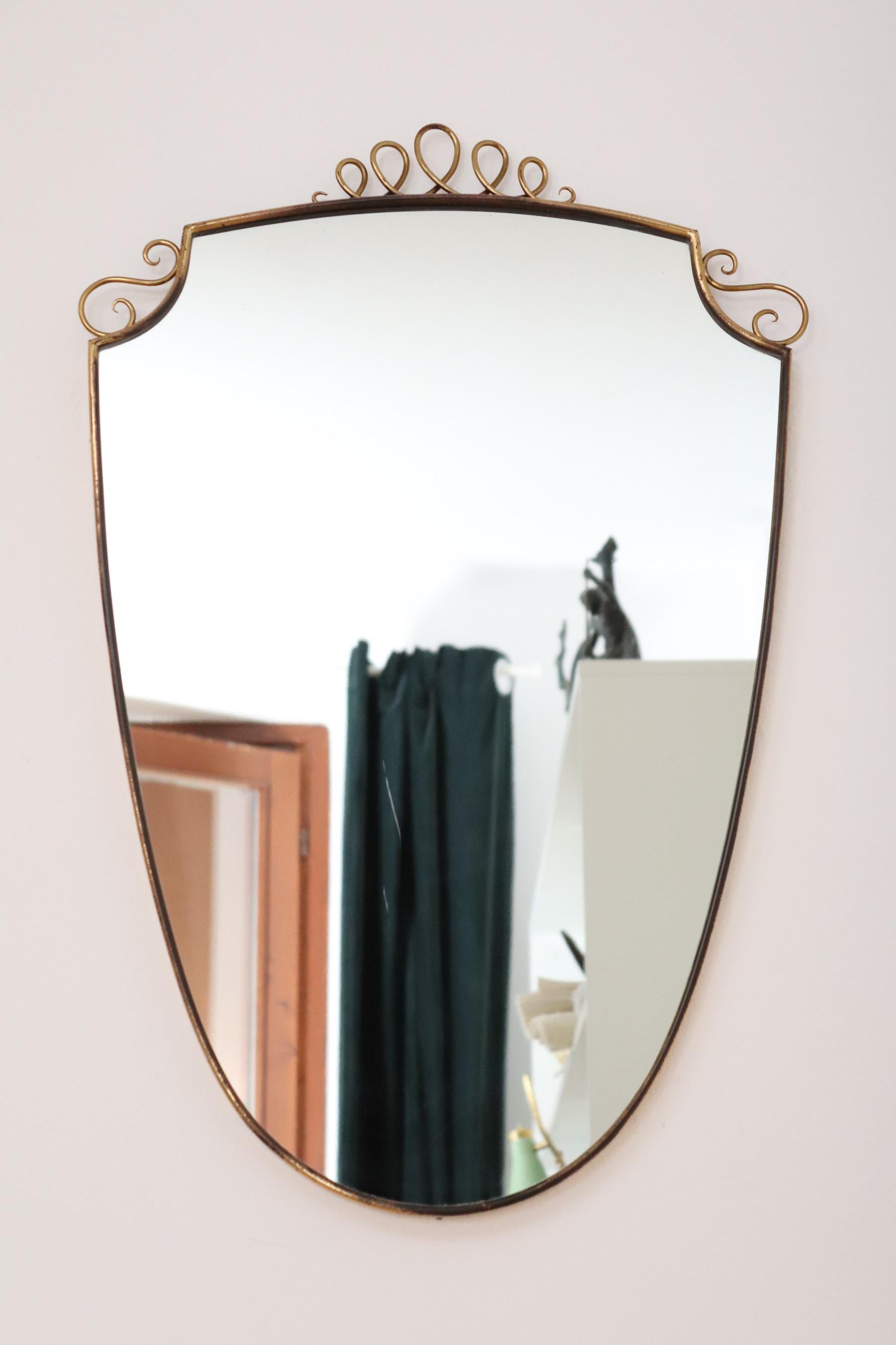 Italian Midcentury Brass Mirror with Decoration in the Style of Gio Ponti, 1950s 7