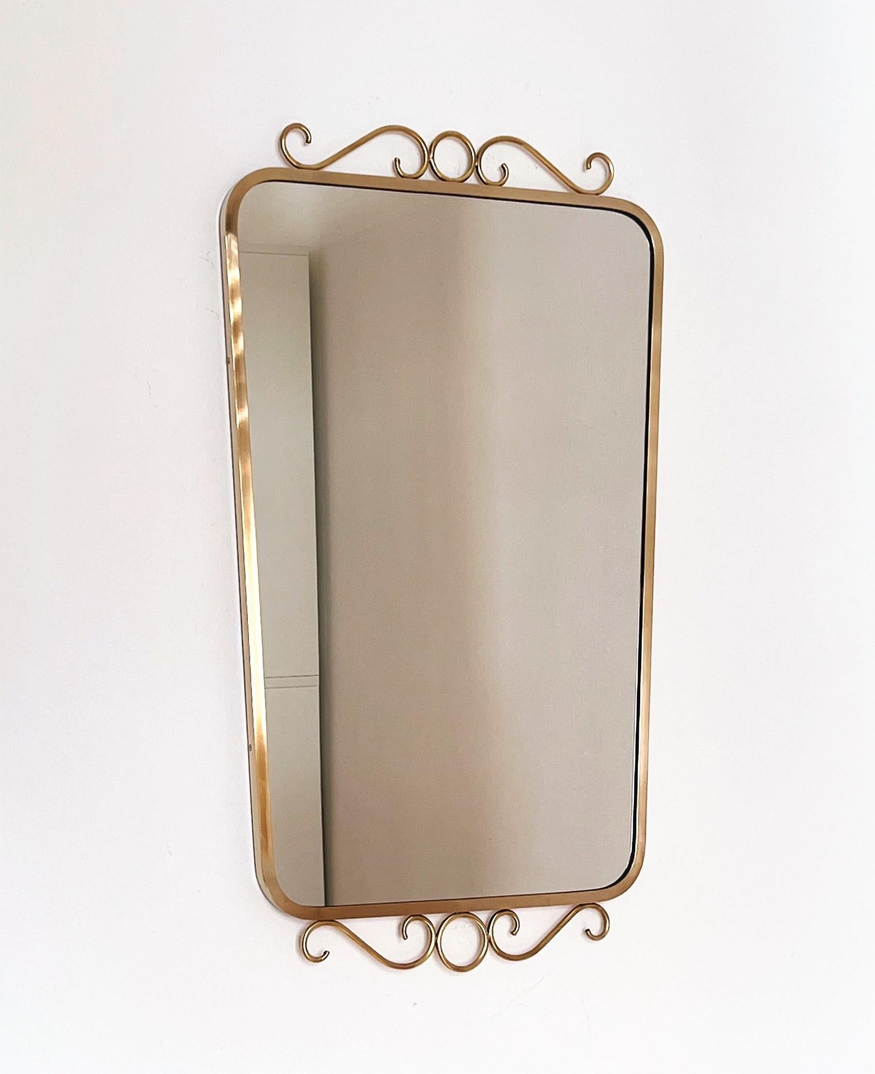 Italian Mid-Century Crystal and Brass Mirror with Decoration, 1950s 10