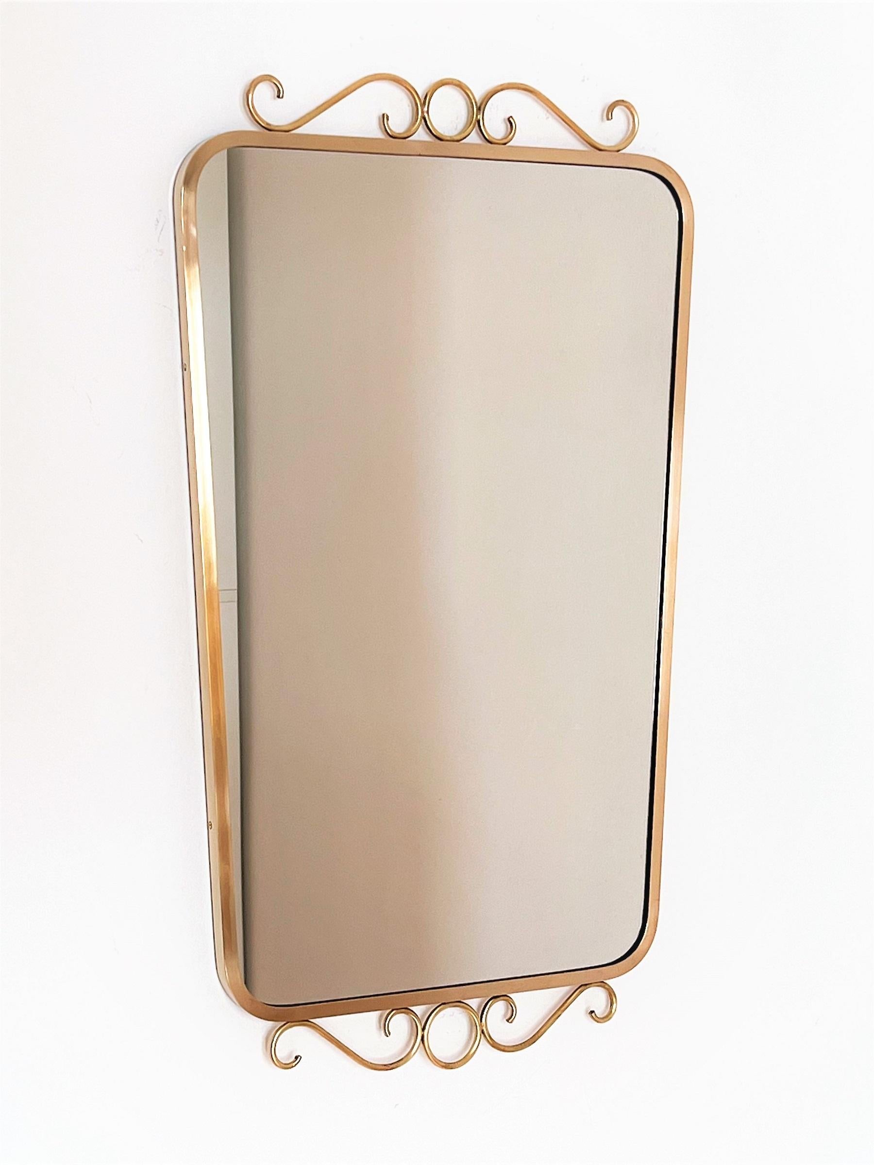 Late 20th Century Italian Mid-Century Crystal and Brass Mirror with Decoration, 1950s
