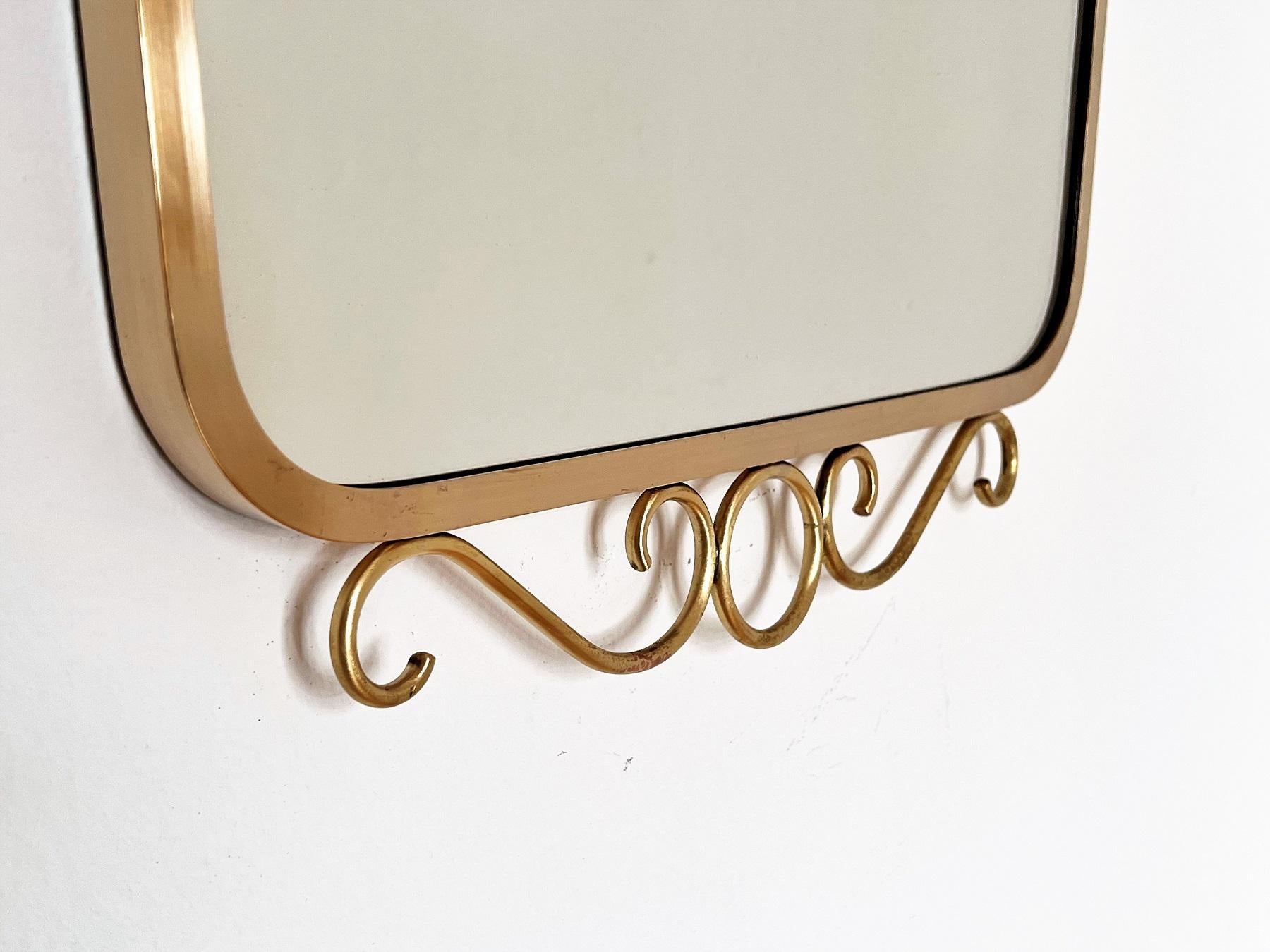 Italian Mid-Century Crystal and Brass Mirror with Decoration, 1950s 4