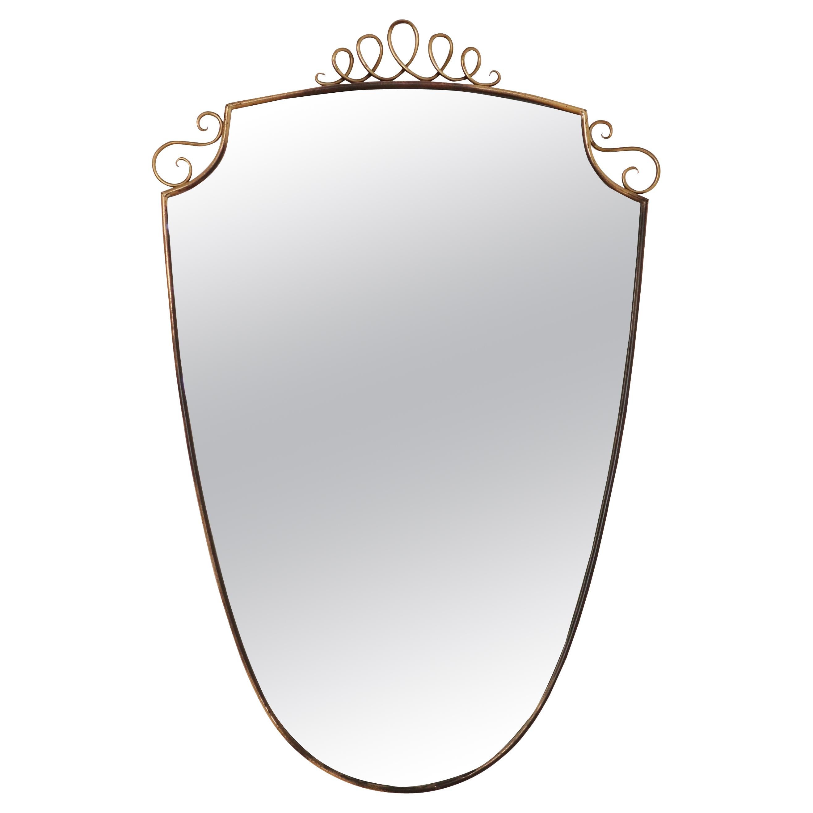 Italian Midcentury Brass Mirror with Decoration in the Style of Gio Ponti, 1950s