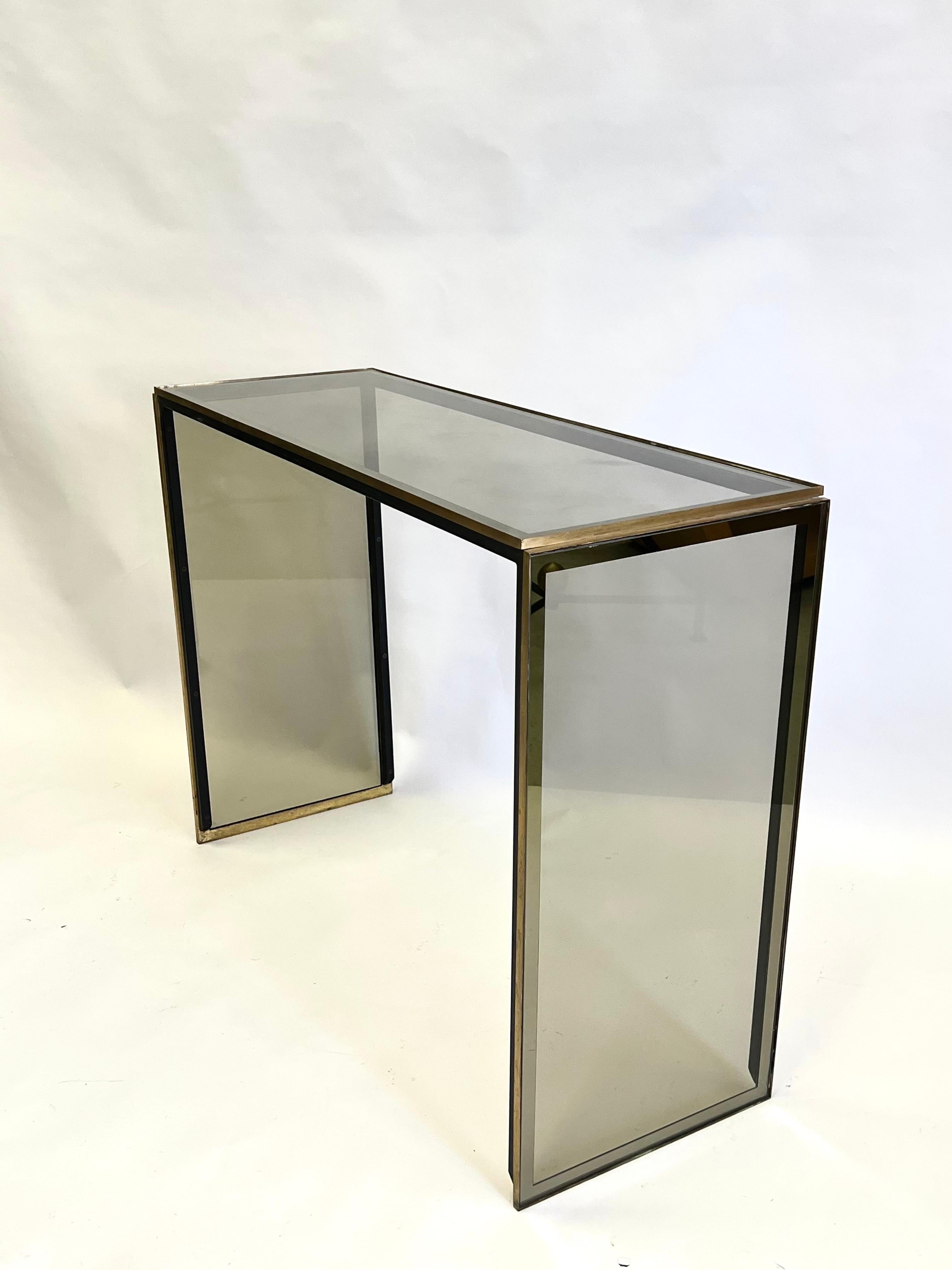 Mid-20th Century Italian Mid-Century Brass, Nickel and Glass Console or Writing Table, Romeo Rega For Sale