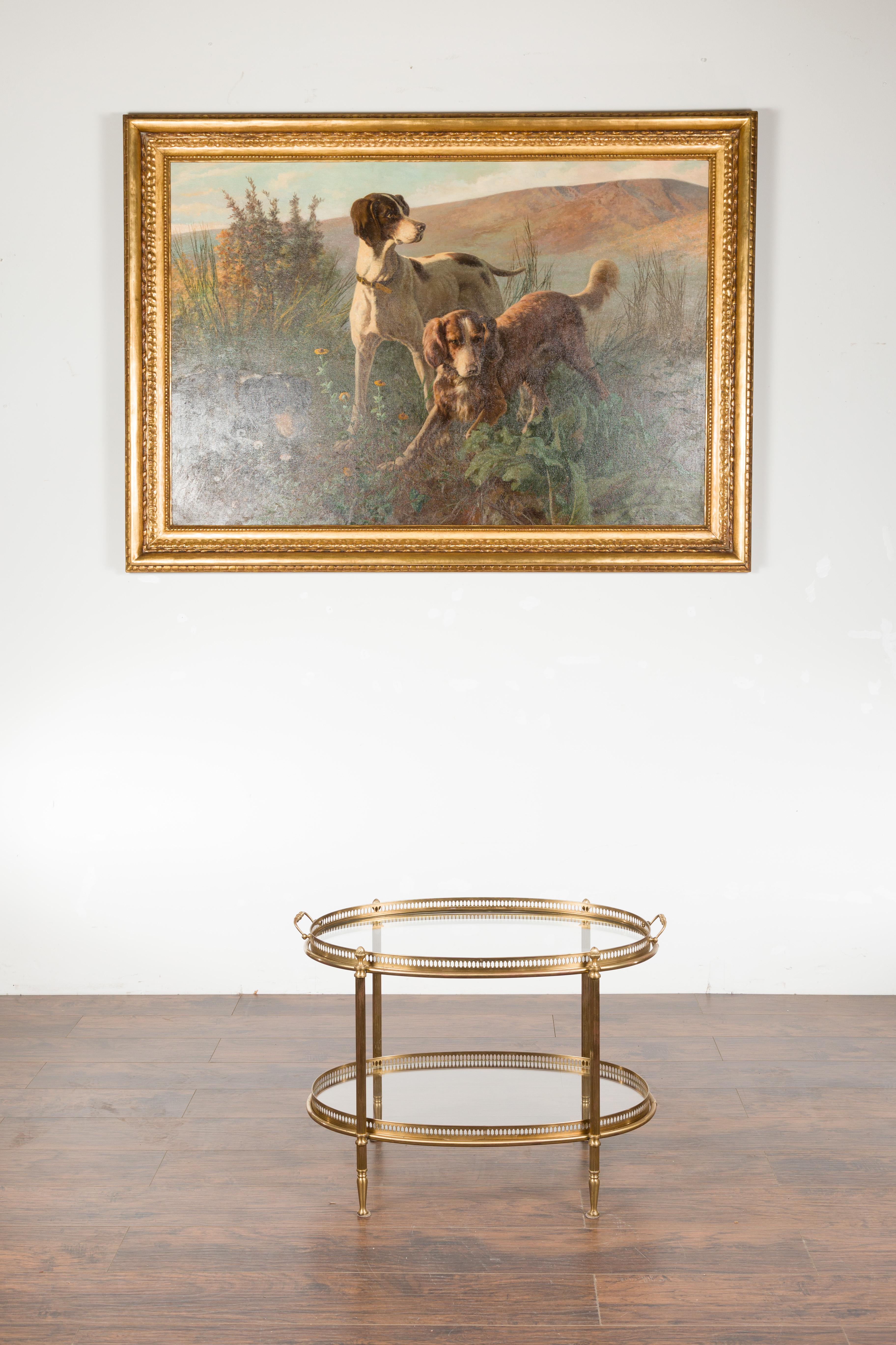 Mid-Century Modern Italian Midcentury Brass Oval Side Table with Pierced Gallery and Glass Shelves