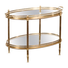 Italian Midcentury Brass Oval Side Table with Pierced Gallery and Glass Shelves