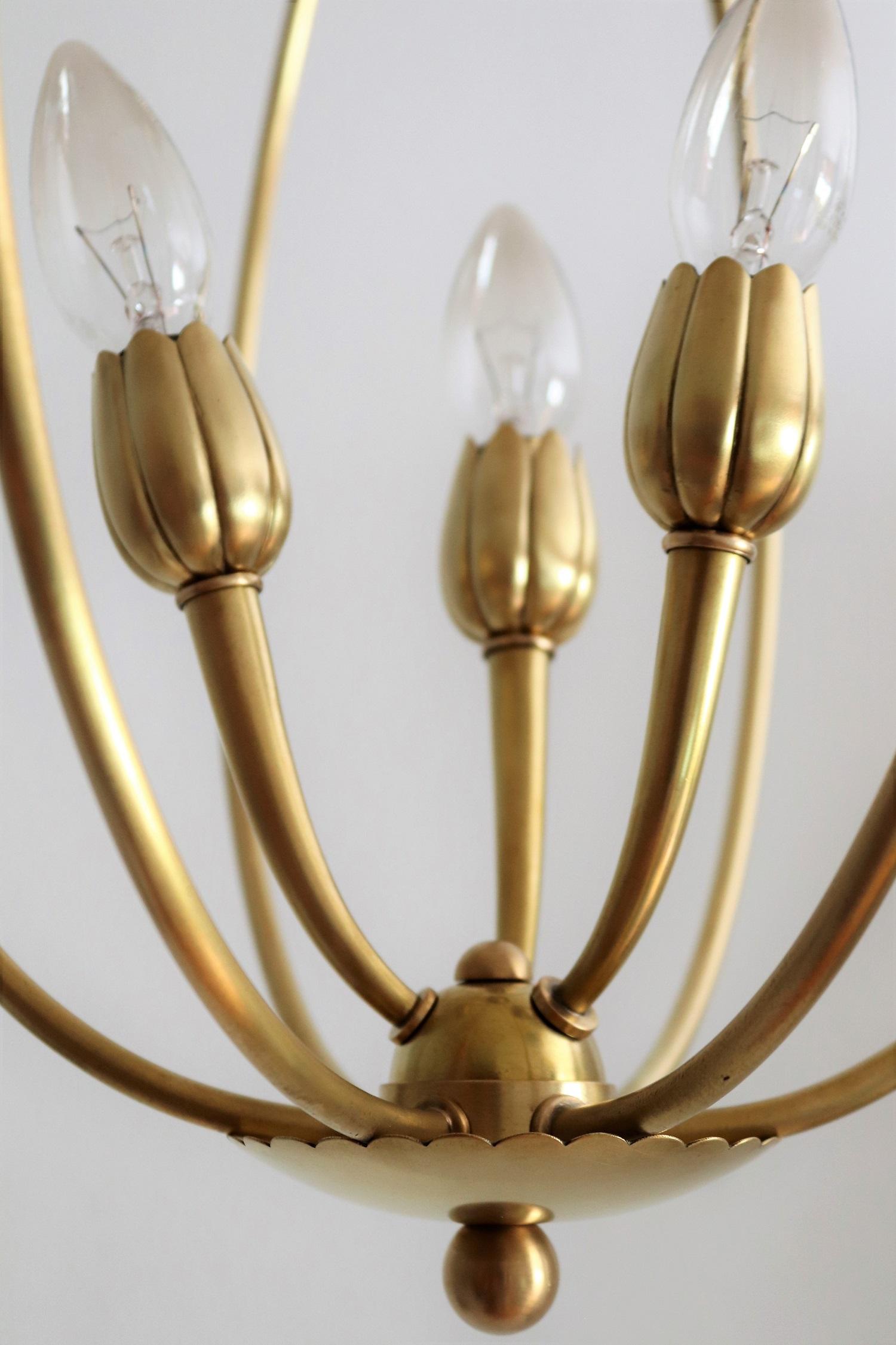 Italian Midcentury Brass Pendant Lamp in Minimal Design, 1950s In Good Condition In Morazzone, Varese