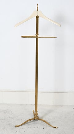 Italian Midcentury Brass Personal Valet With Lacquered Wood Shoulder