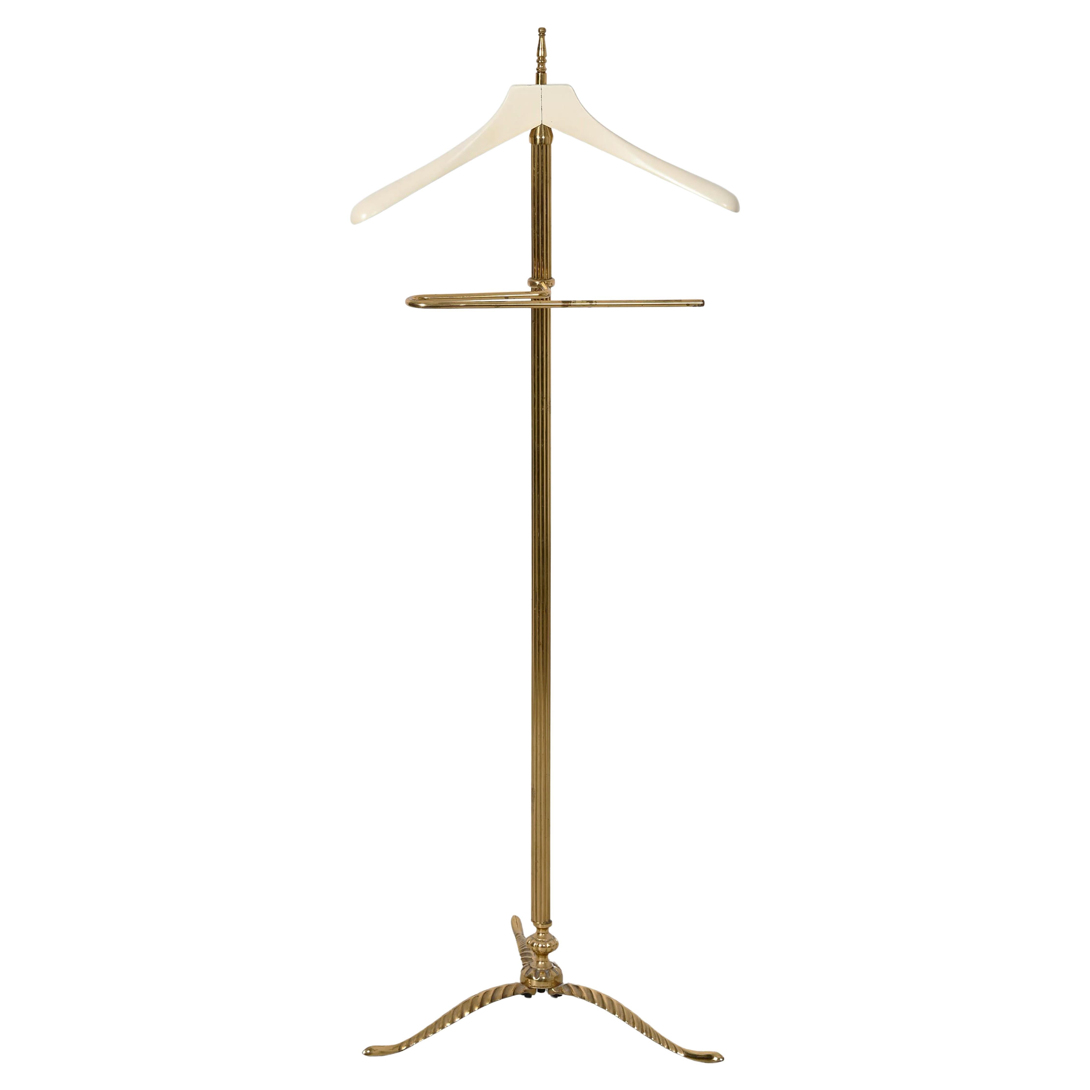 Italian Midcentury Brass Personal Valet With Lacquered Wood Shoulder