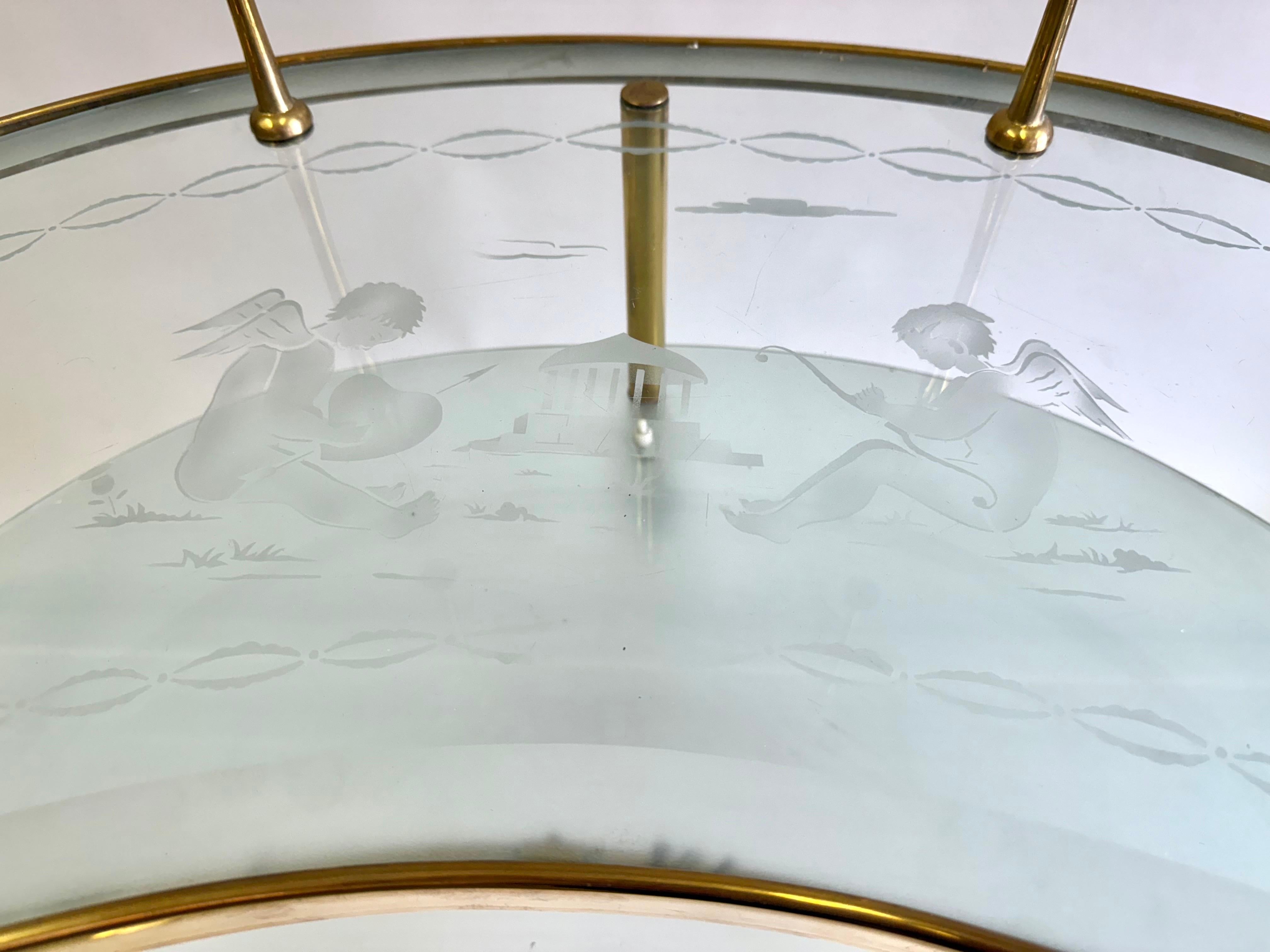 Ottone Vanità in ottone e vetro satinato del Medioevo, tavolino/scrivania, Fontana Arte in vendita