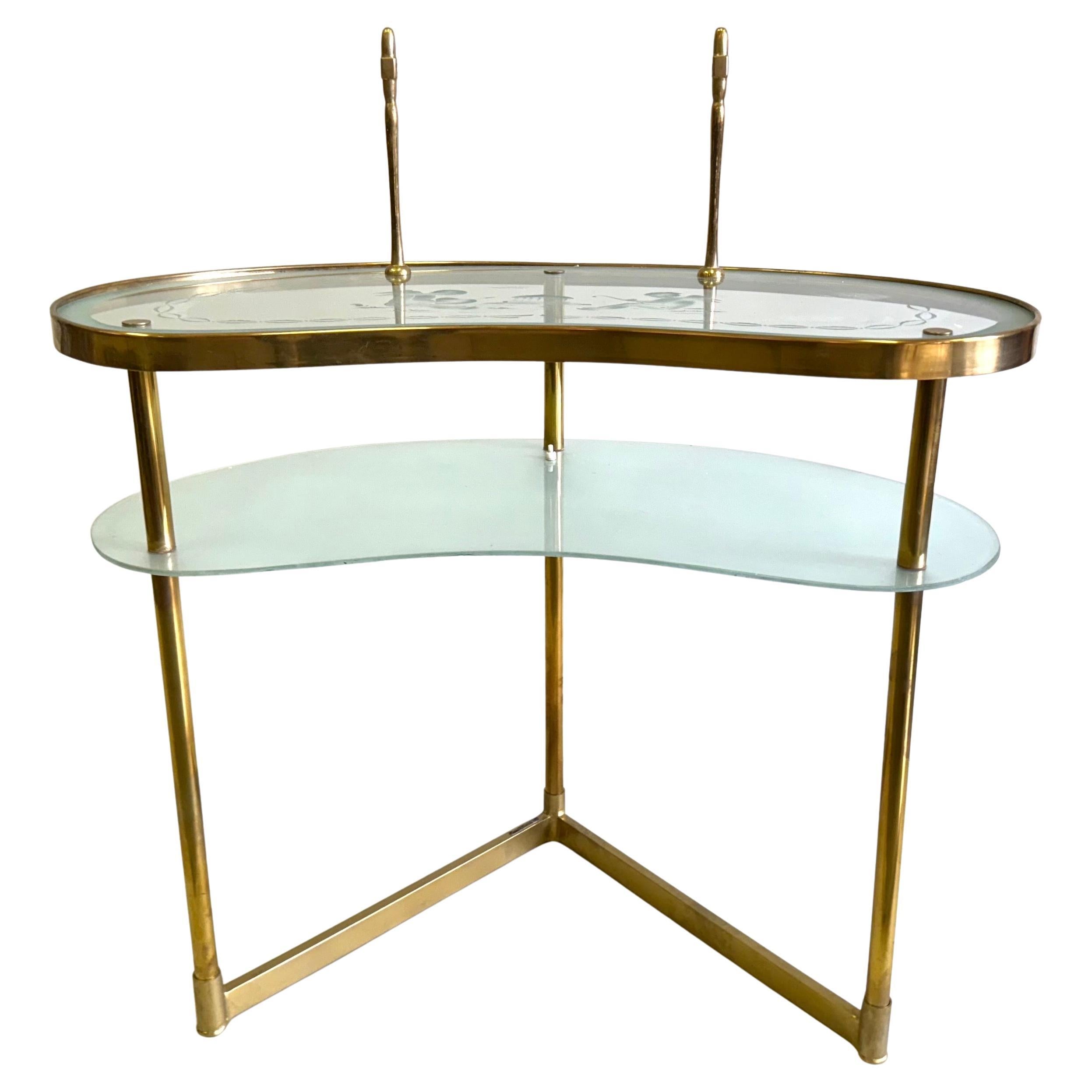 Italian Midcentury Brass & Satin Glass Vanity, Writing Table/ Desk, Fontana Arte