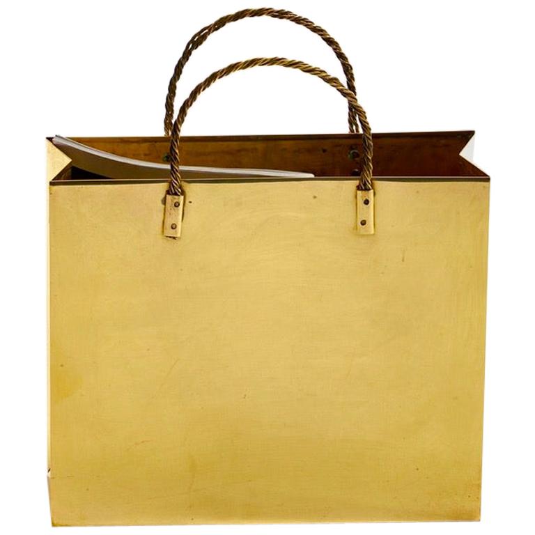 Italian Midcentury Brass Shopping Bag Tote in the Manner of Gio Ponti circa 1950