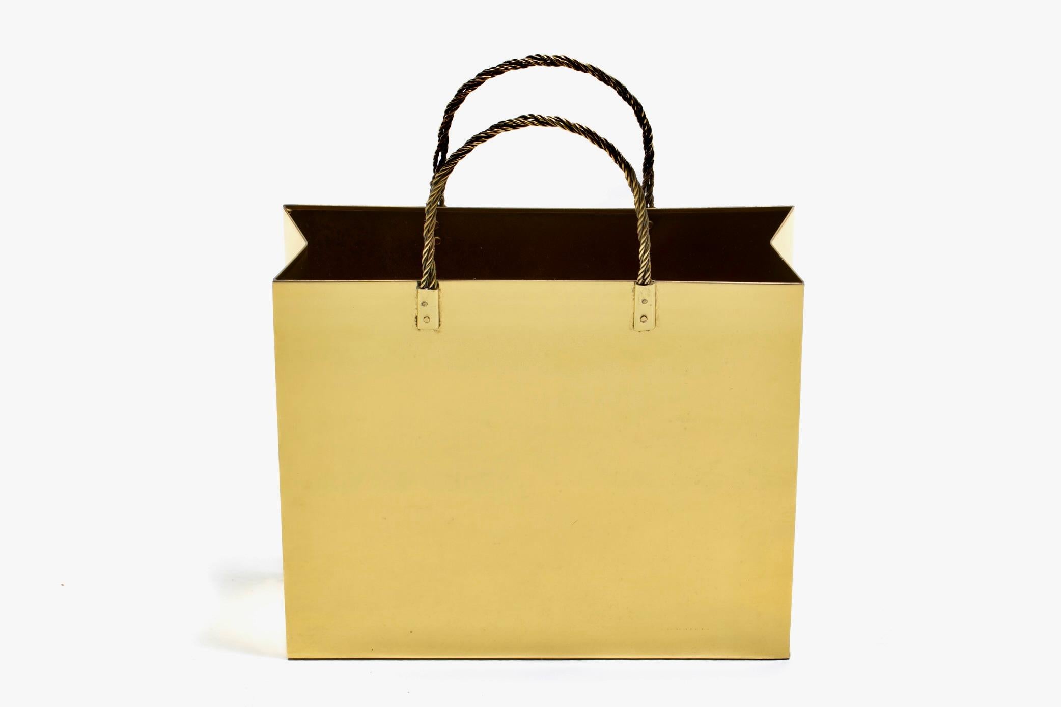 Italienische Messing-Einkaufstasche aus der Jahrhundertmitte in der Art von Gio Ponti um 1970 im Angebot 8