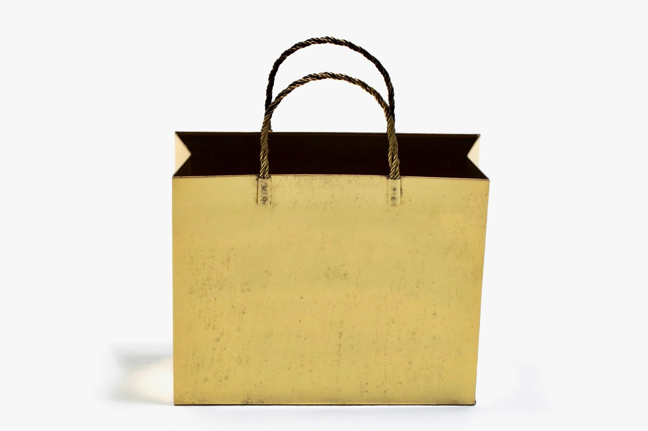 Italienische Messing-Einkaufstasche aus der Jahrhundertmitte in der Art von Gio Ponti um 1970 (Ende des 20. Jahrhunderts) im Angebot