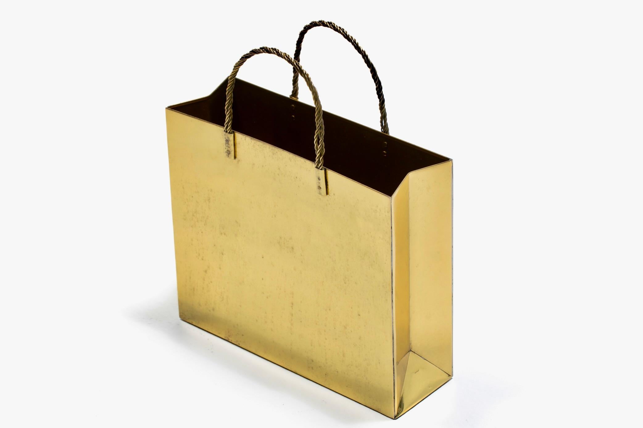 Italienische Messing-Einkaufstasche aus der Jahrhundertmitte in der Art von Gio Ponti um 1970 im Angebot 1