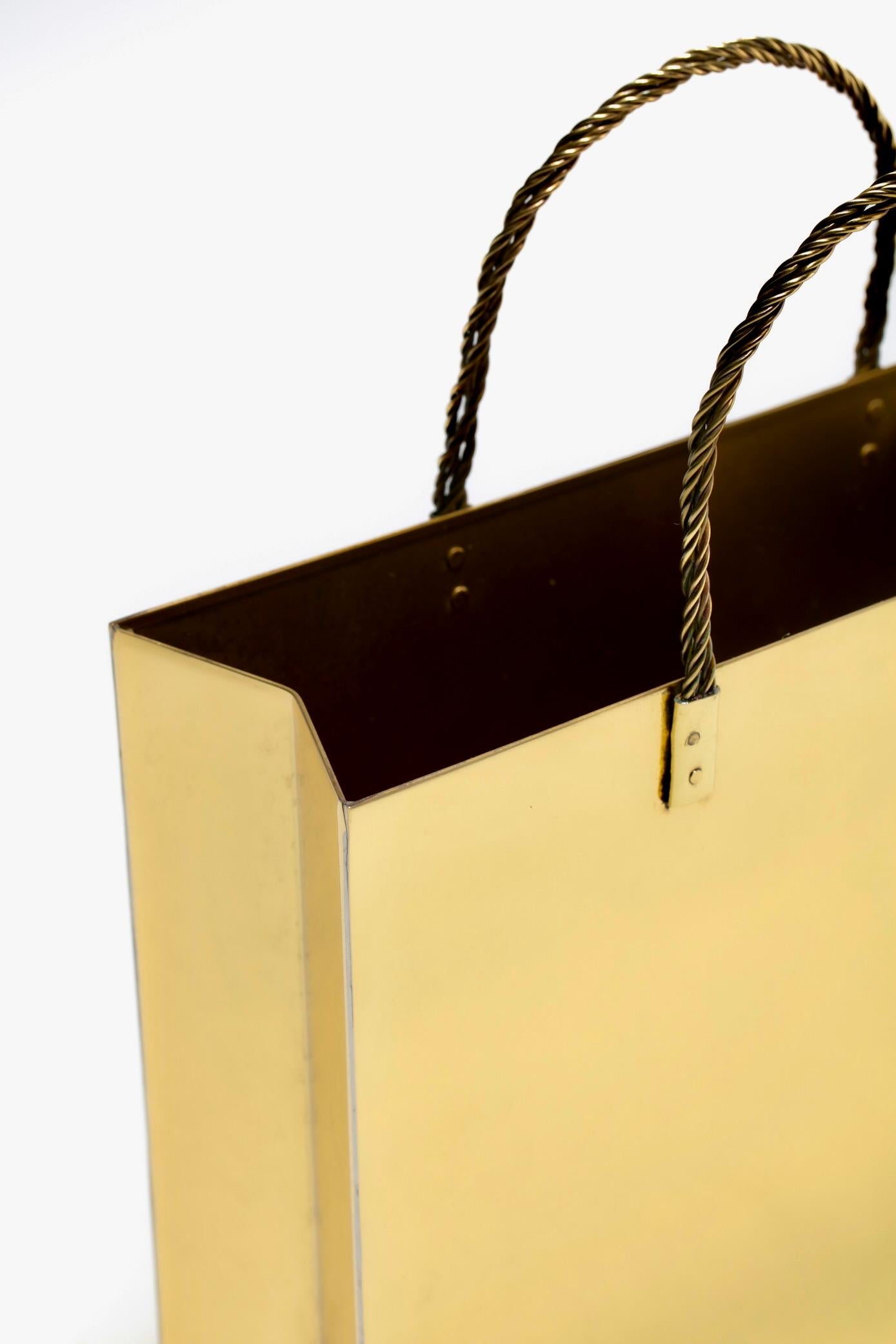 Italienische Messing-Einkaufstasche aus der Jahrhundertmitte in der Art von Gio Ponti um 1970 im Angebot 4