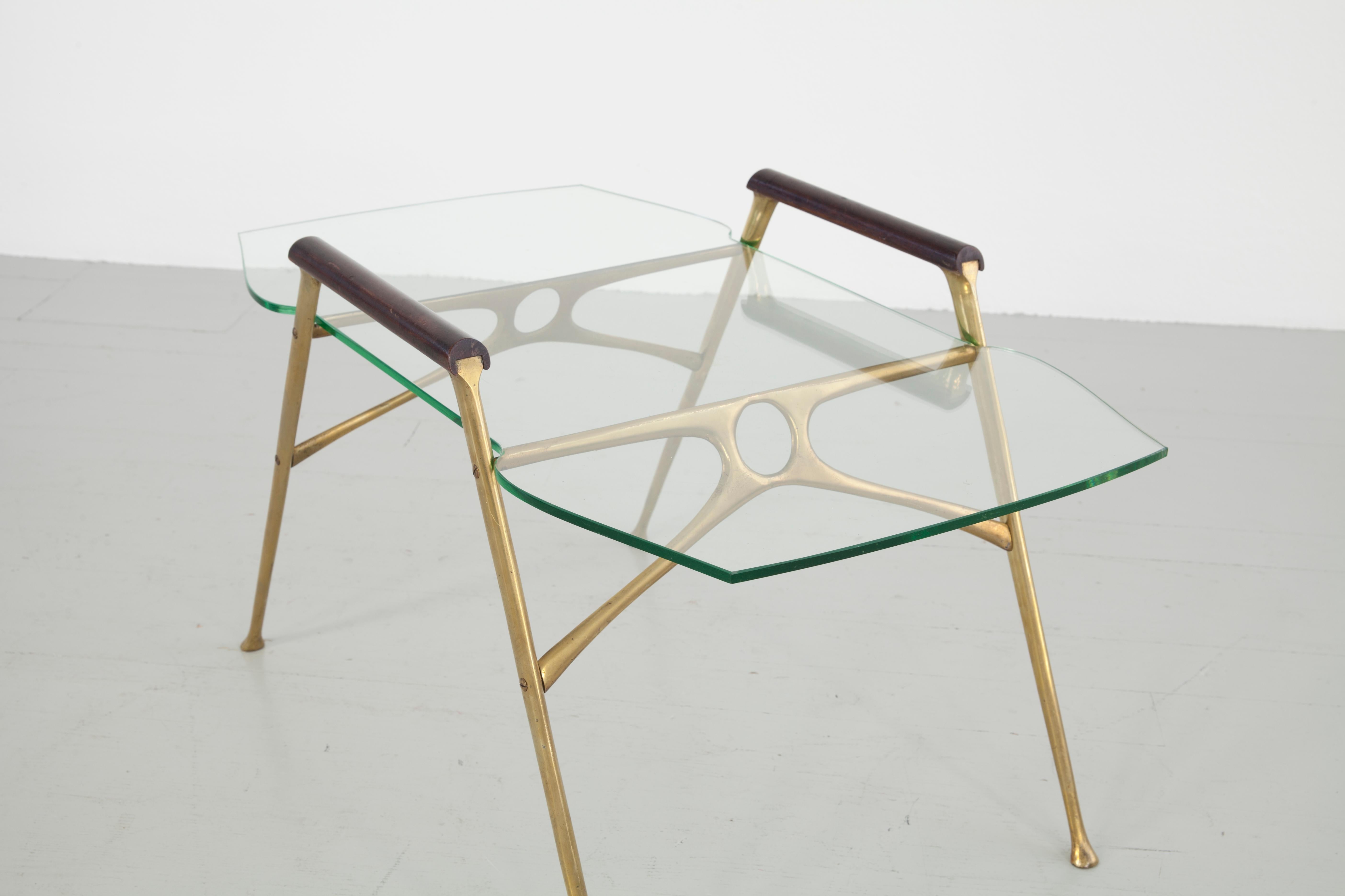 Mid-20th Century Italian Midcentury Brass Side Table with Glass Top For Sale