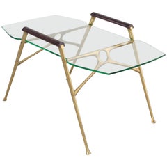 Italian Midcentury Brass Side Table with Glass Top