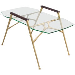 Retro Italian Midcentury Brass Side Table with Glass Top