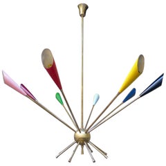Lustre Spoutnik italien en laiton du milieu du siècle dernier