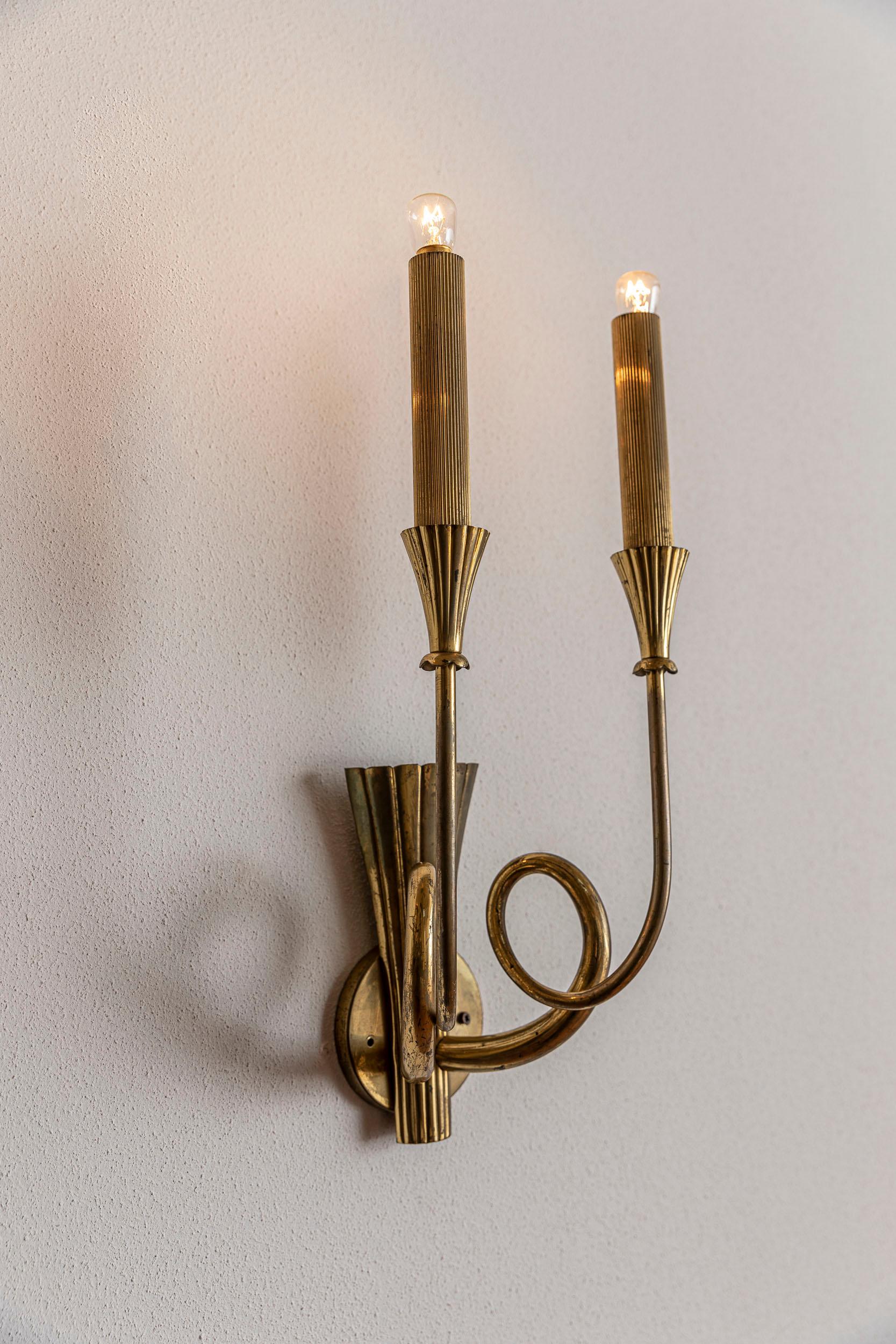 Italian Midcentury Brass Wall Lights In Good Condition In Piacenza, Italy