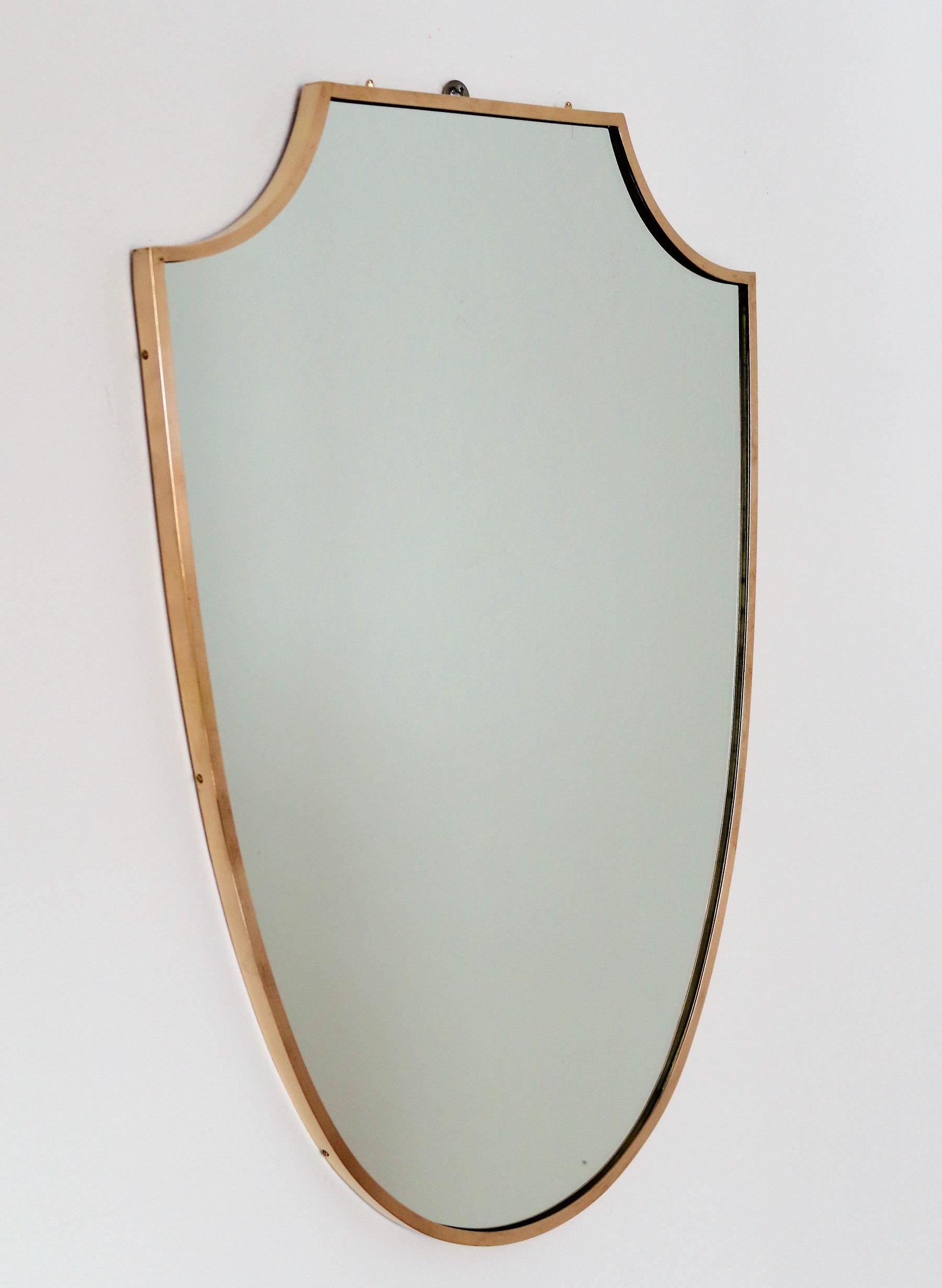 Italian Midcentury Shield Wall Mirror with Brass Frame, 1950s 6