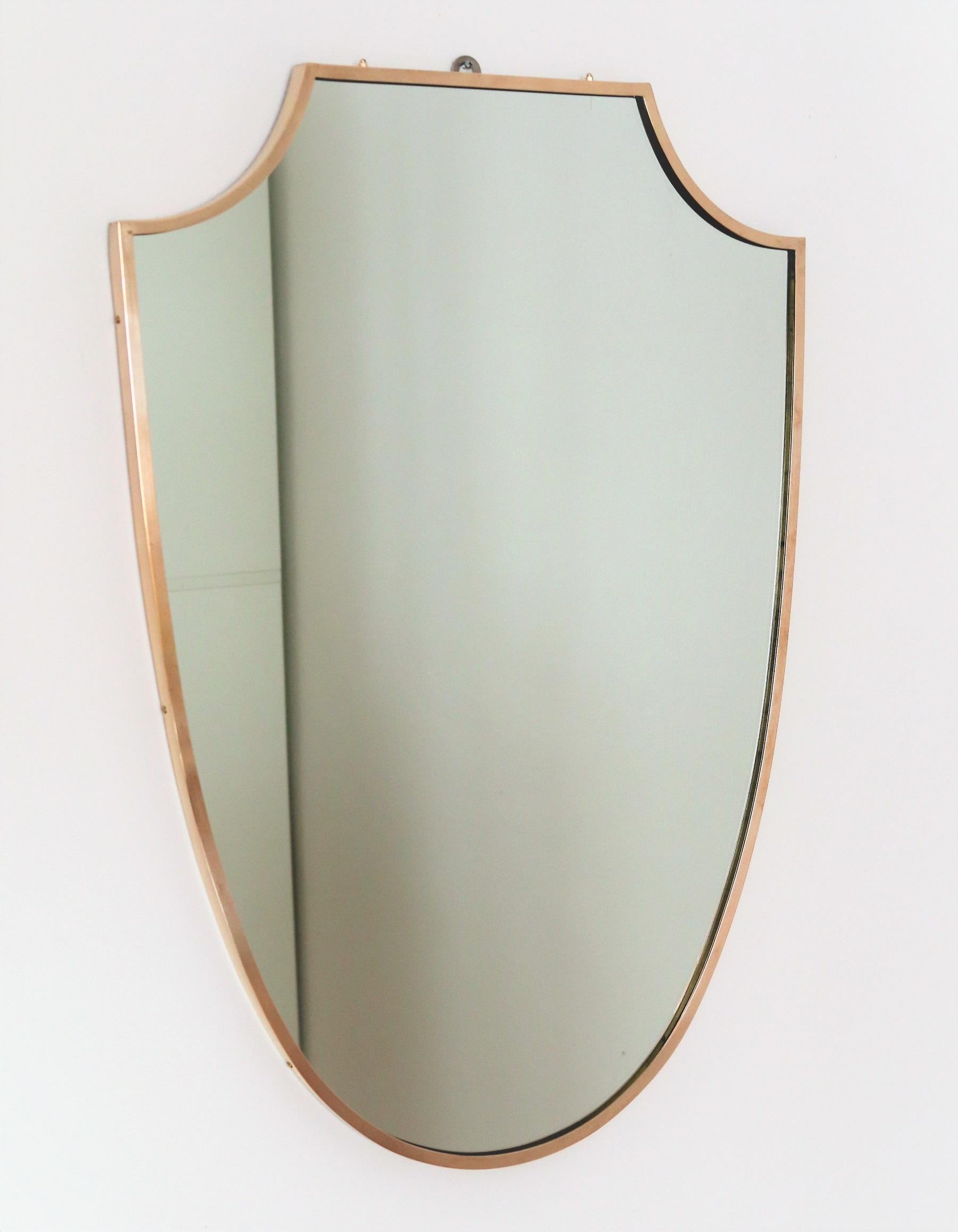 Italian Midcentury Shield Wall Mirror with Brass Frame, 1950s 10