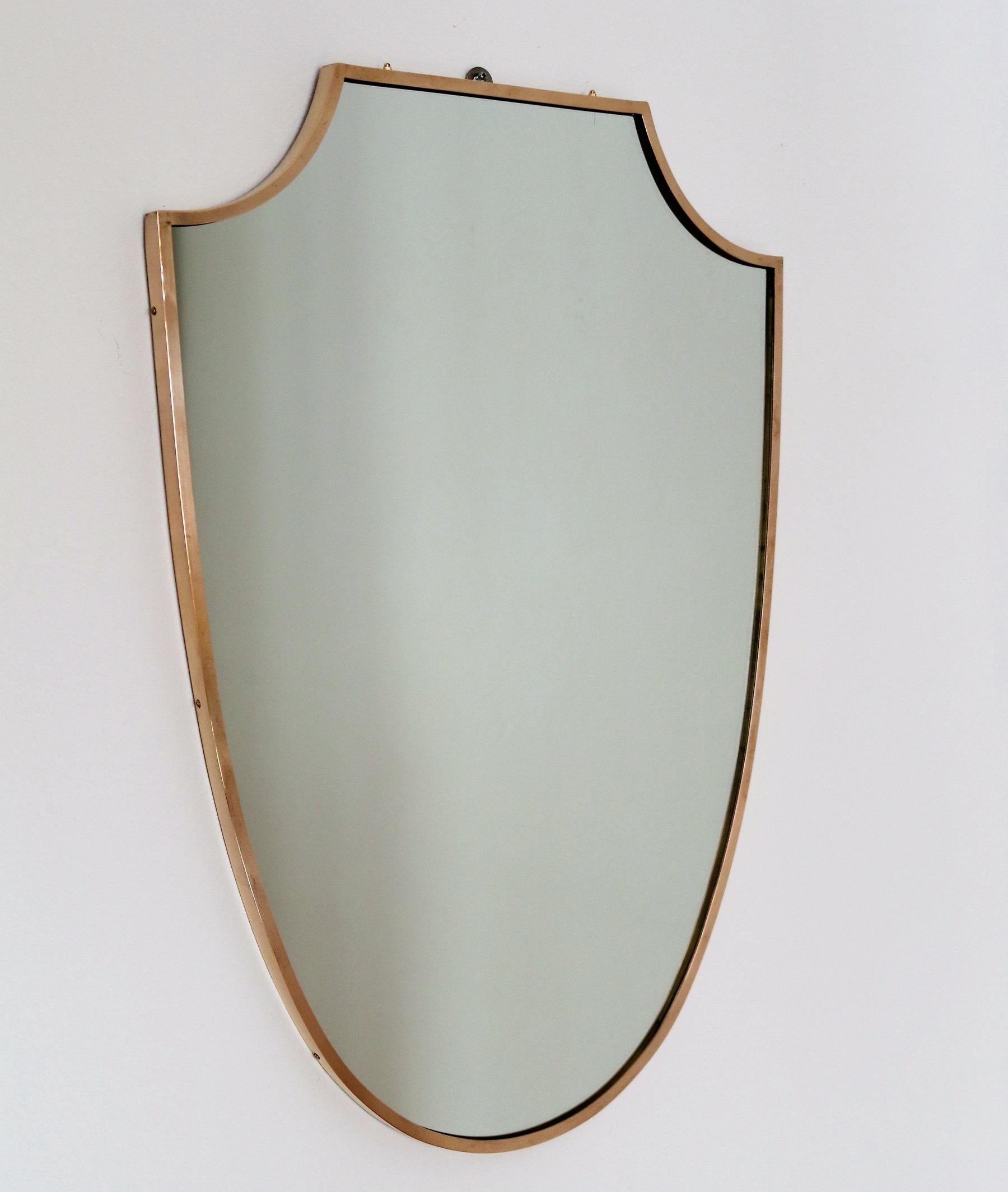 Mid-20th Century Italian Midcentury Shield Wall Mirror with Brass Frame, 1950s