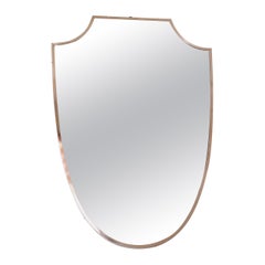 Italian Midcentury Shield Wall Mirror with Brass Frame, 1950s