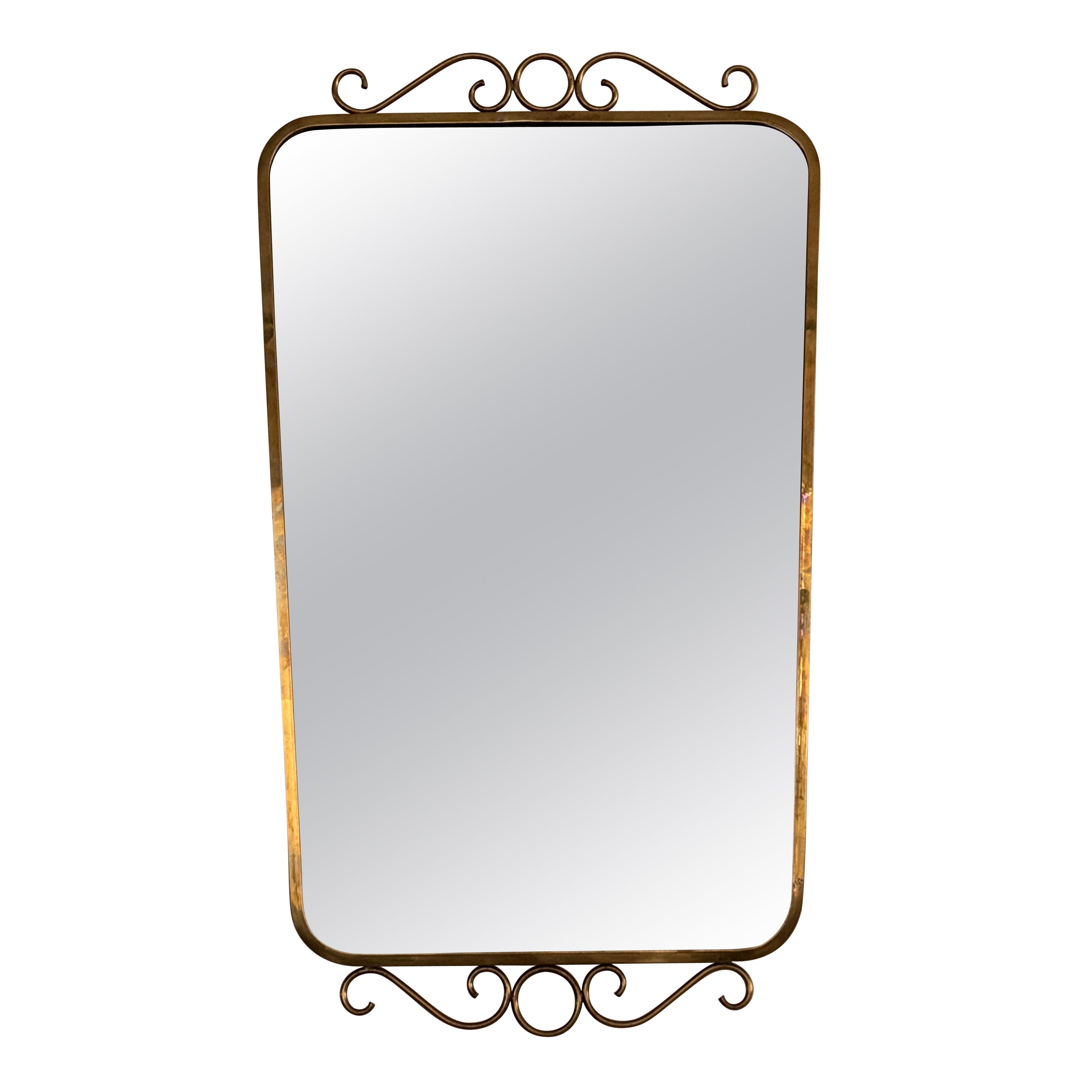 Italian Midcentury Brass Wall Mirror with decorations in Gio Ponti Style, 1970s