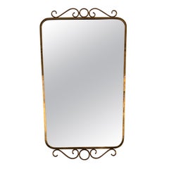 Italian Midcentury Brass Wall Mirror with decorations in Gio Ponti Style, 1970s