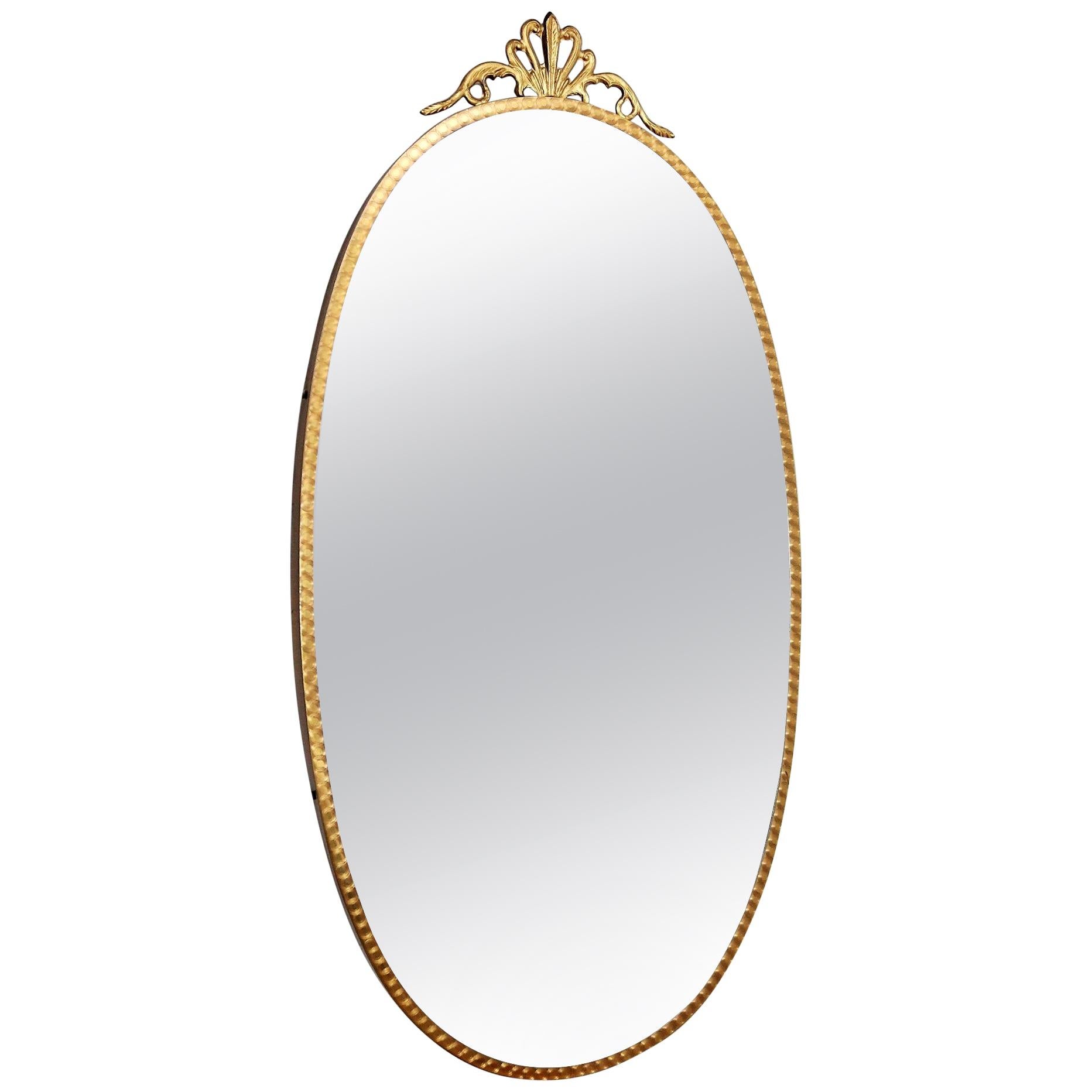 Italian Midcentury Brass Wall Mirror with Decorative Details, 1950s