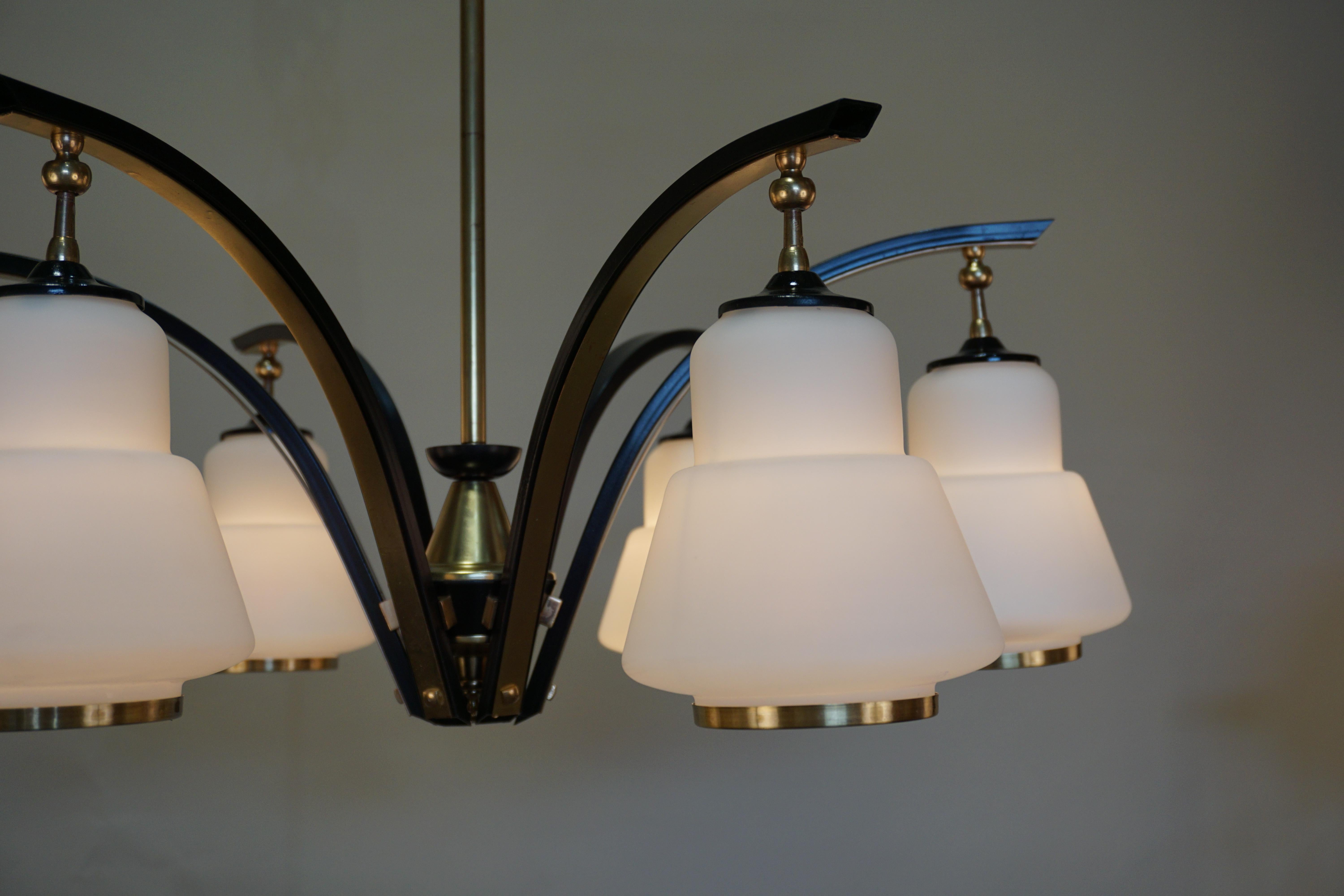Italian Midcentury Bronze and Glass Chandelier In Good Condition For Sale In Fairfax, VA