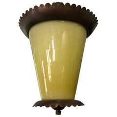 Italian Midcentury Bronze and Murano Glass Pendant or Lantern by Fontana Arte