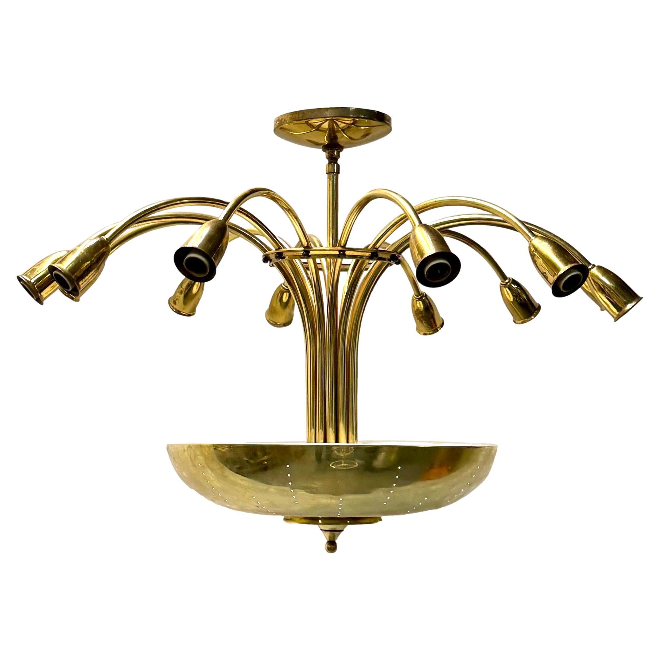 Italian Midcentury Bronze Chandelier For Sale