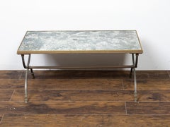 Italian Midcentury Bronze Coffee Table with Double X-Form Base and Hoof Feet