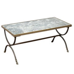 Italian Midcentury Bronze Coffee Table with Double X-Form Base and Hoof Feet