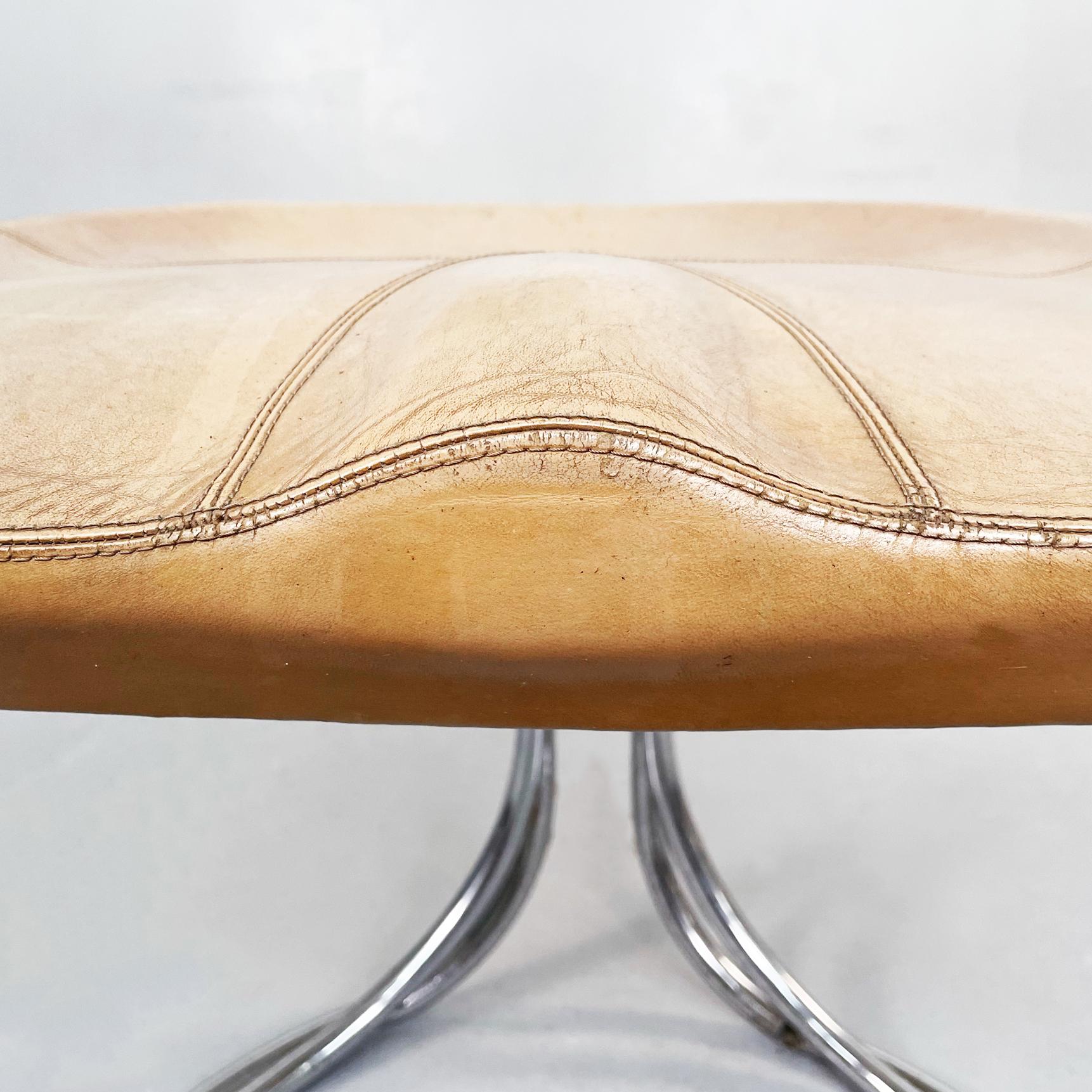 Italian MidCentury Brown Leather Steel Chairs by Tatlin Nikol International 1950 For Sale 3