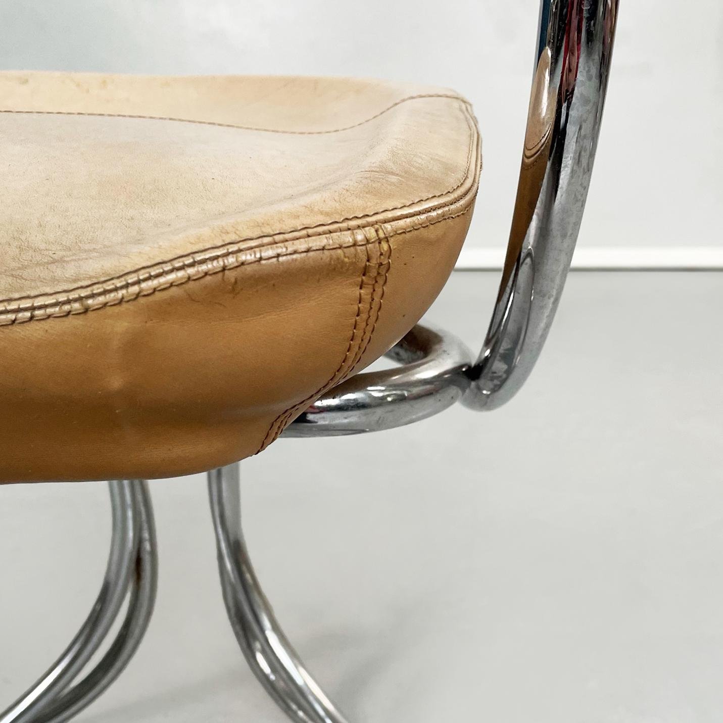 Italian MidCentury Brown Leather Steel Chairs by Tatlin Nikol International 1950 For Sale 4