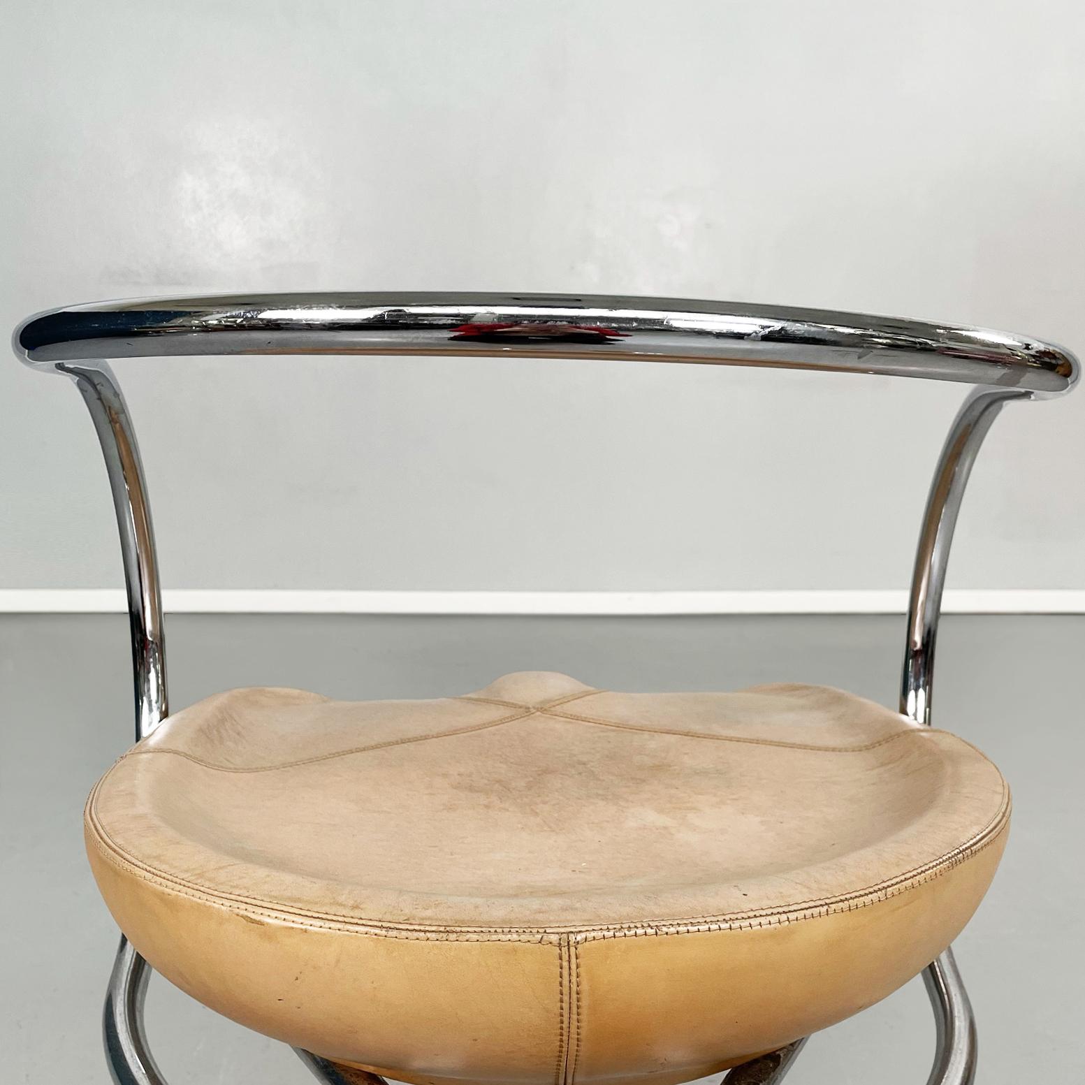 Italian MidCentury Brown Leather Steel Chairs by Tatlin Nikol International 1950 For Sale 6
