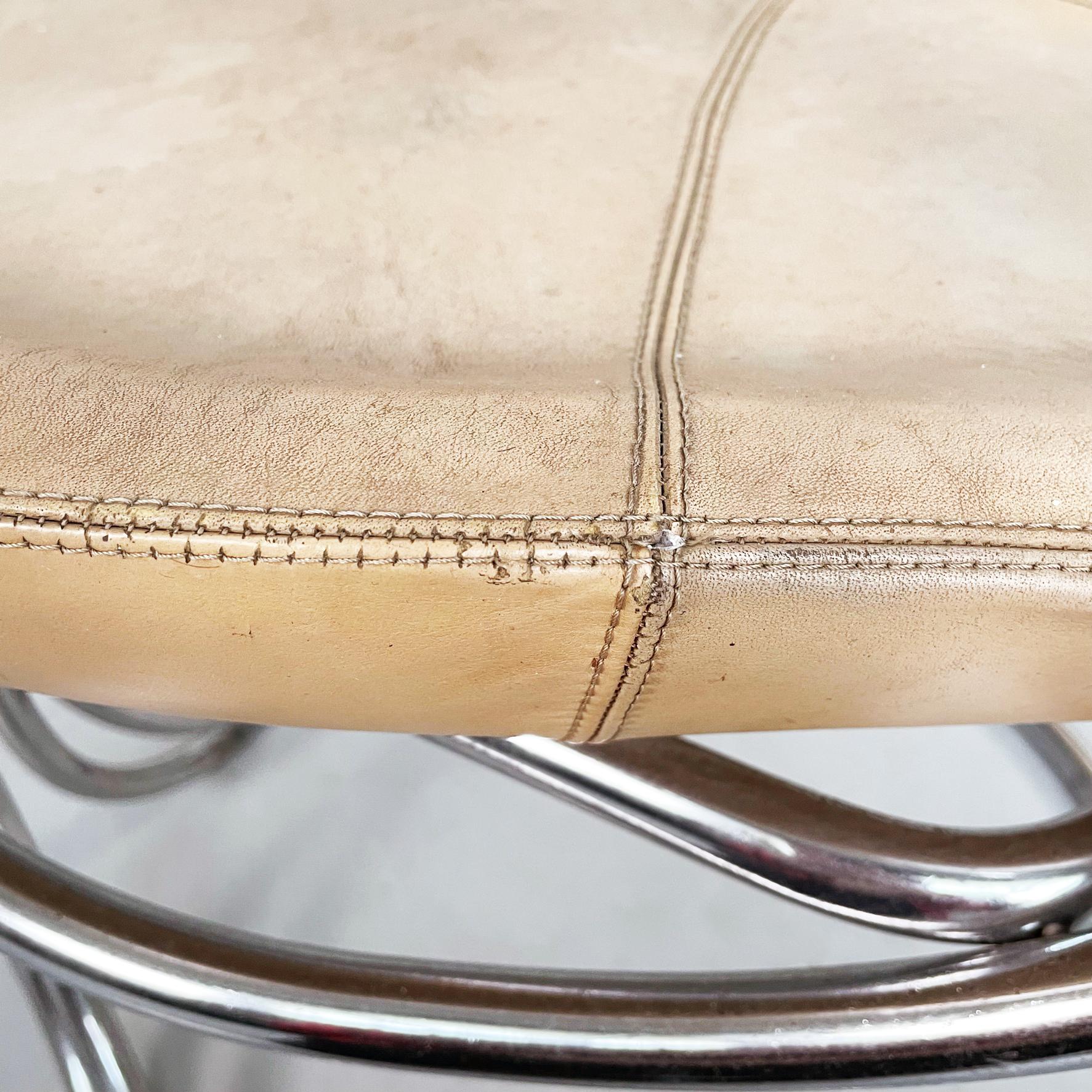 Italian MidCentury Brown Leather Steel Chairs by Tatlin Nikol International 1950 For Sale 7